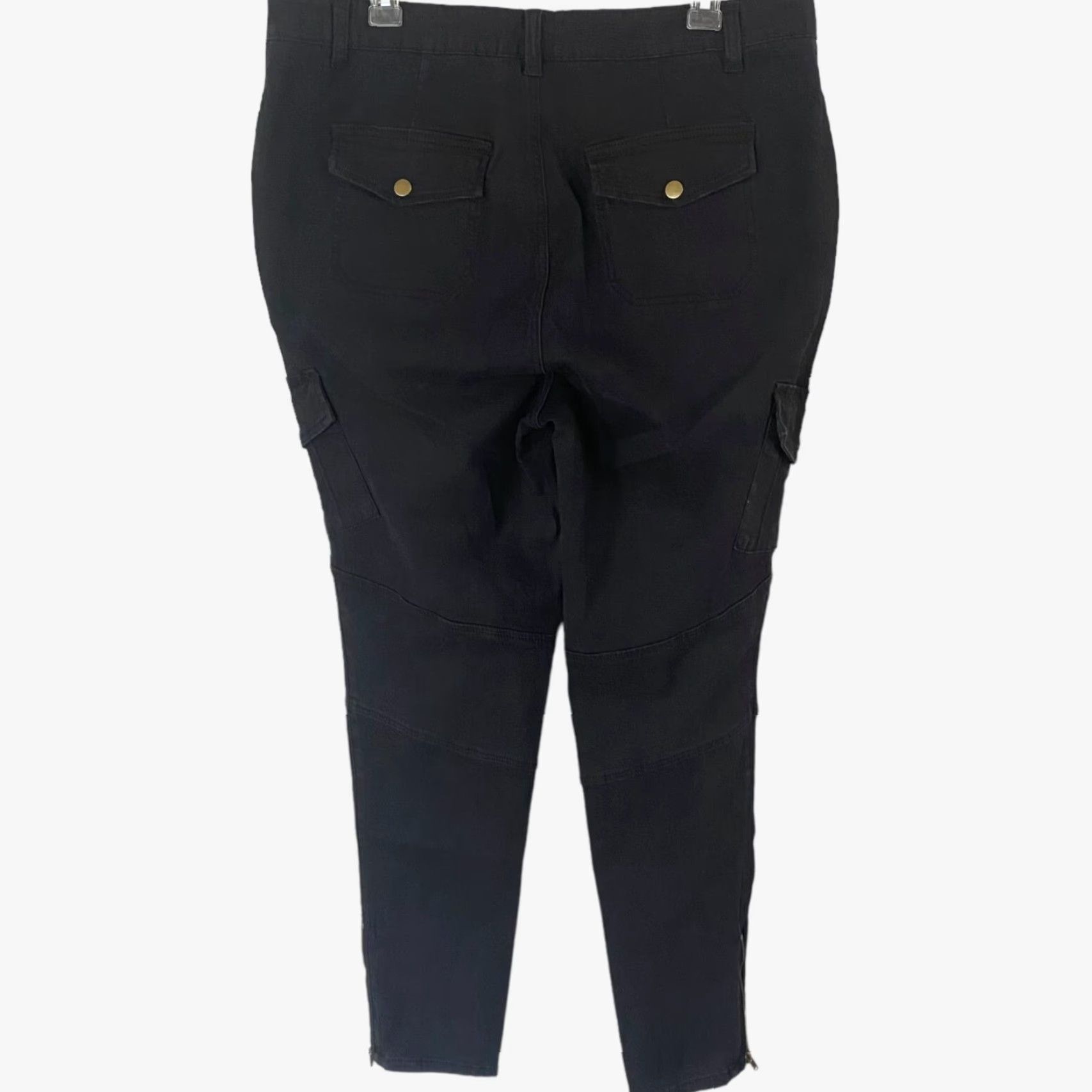 Vintage ModCloth Portland Skinny Utility Cargo Pants Womens Plus Size 1X Black Ankle-Zip Cargo Pockets 98% Cotton 2% Spandex Zip Fly Womens Plus Size 1X Size 40" / US 18 - 3 Thumbnail