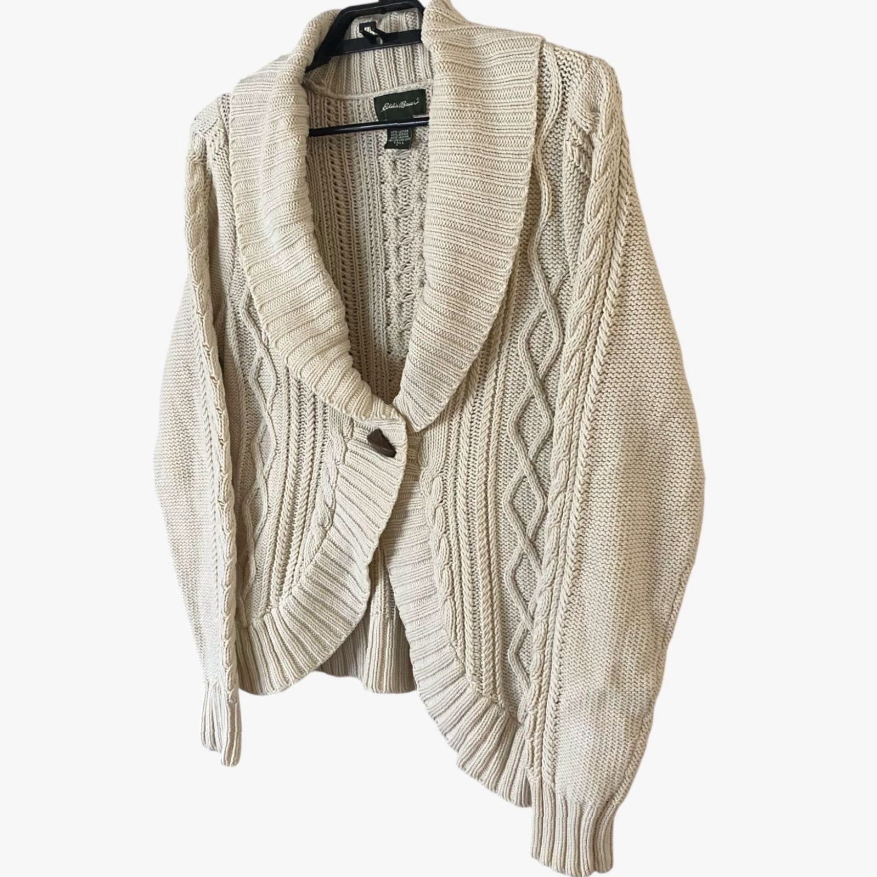 Eddie Bauer Eddie Bauer Women’s Cable-Knit Cardigan Sweater Large Tall Cream Cotton Blend Fall Casual Size L / US 10 / IT 46 - 2 Thumbnail