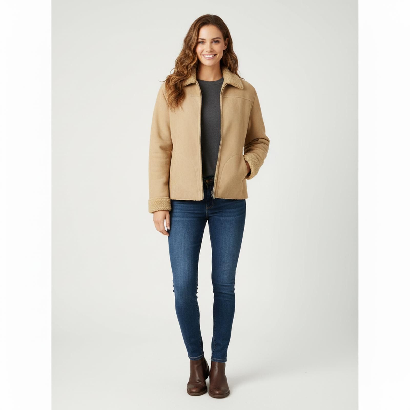 Unknown London Cozy Beige Faux Shearling Jacket for Women Size M / US 6-8 / IT 42-44 - 1 Thumbnail