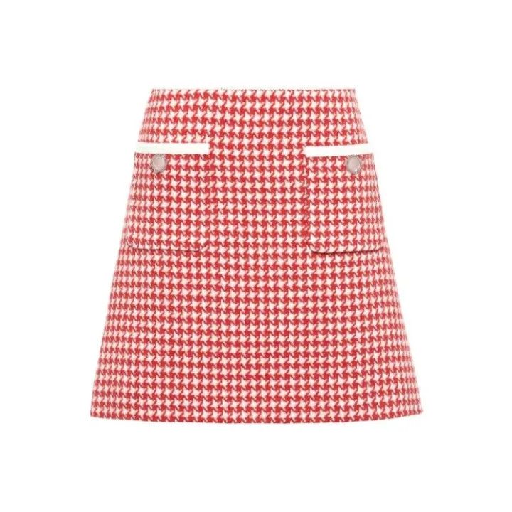Miu Miu Miu Miu Red Houndstooth Mini Skirt 0079 Size 36" / US 14 / IT 50 - 1 Thumbnail