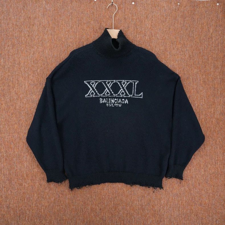 Balenciaga 3XL Sanding Destruction Turtleneck Sweater Navy