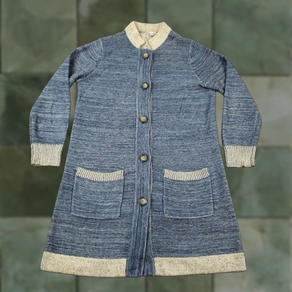 J. Jill J. Jill Women's Medium Blue Long Sleeve Cardigan Sweater Cotton Linen Blend Button Front Fall Winter Classic Style Size M / US 6-8 / IT 42-44 - 1 Thumbnail
