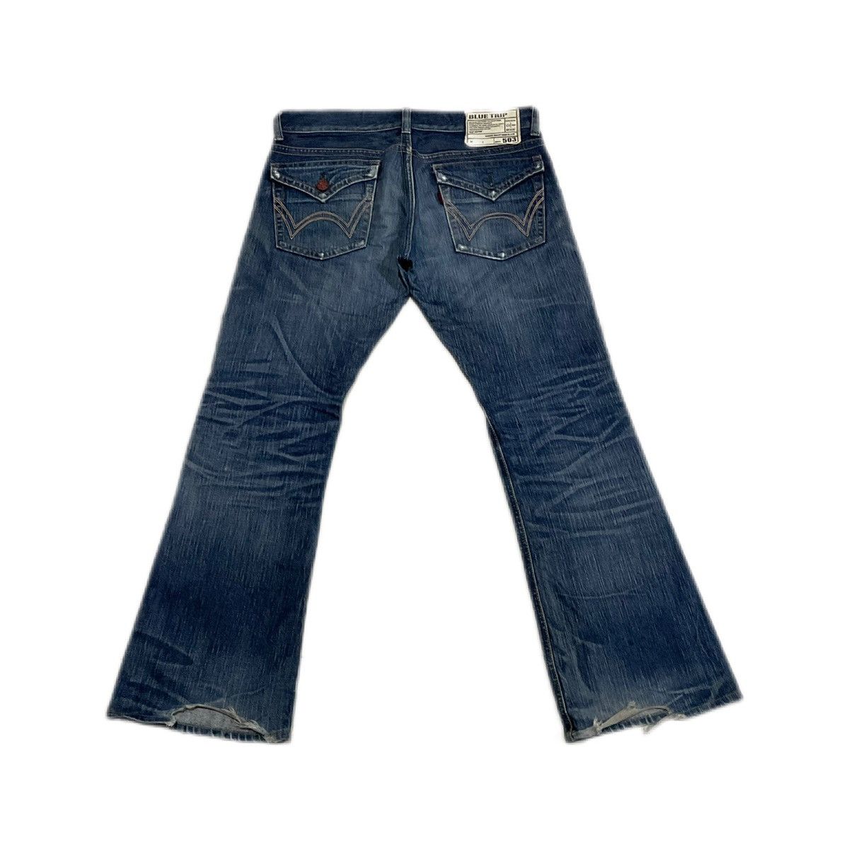 If Six Was Nine × Japanese Brand 🔥Sick Y2K Edwin 503 Flare Denim Distressed Faded Size US 36 / EU 52 - 5 Thumbnail