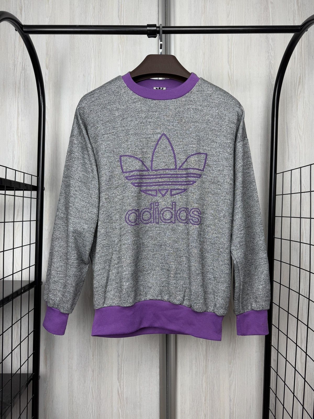 Adidas Adidas Vintage 90s Big Logo grey purple sweatshirt jumper Size US M / EU 48-50 / 2 - 1 Thumbnail