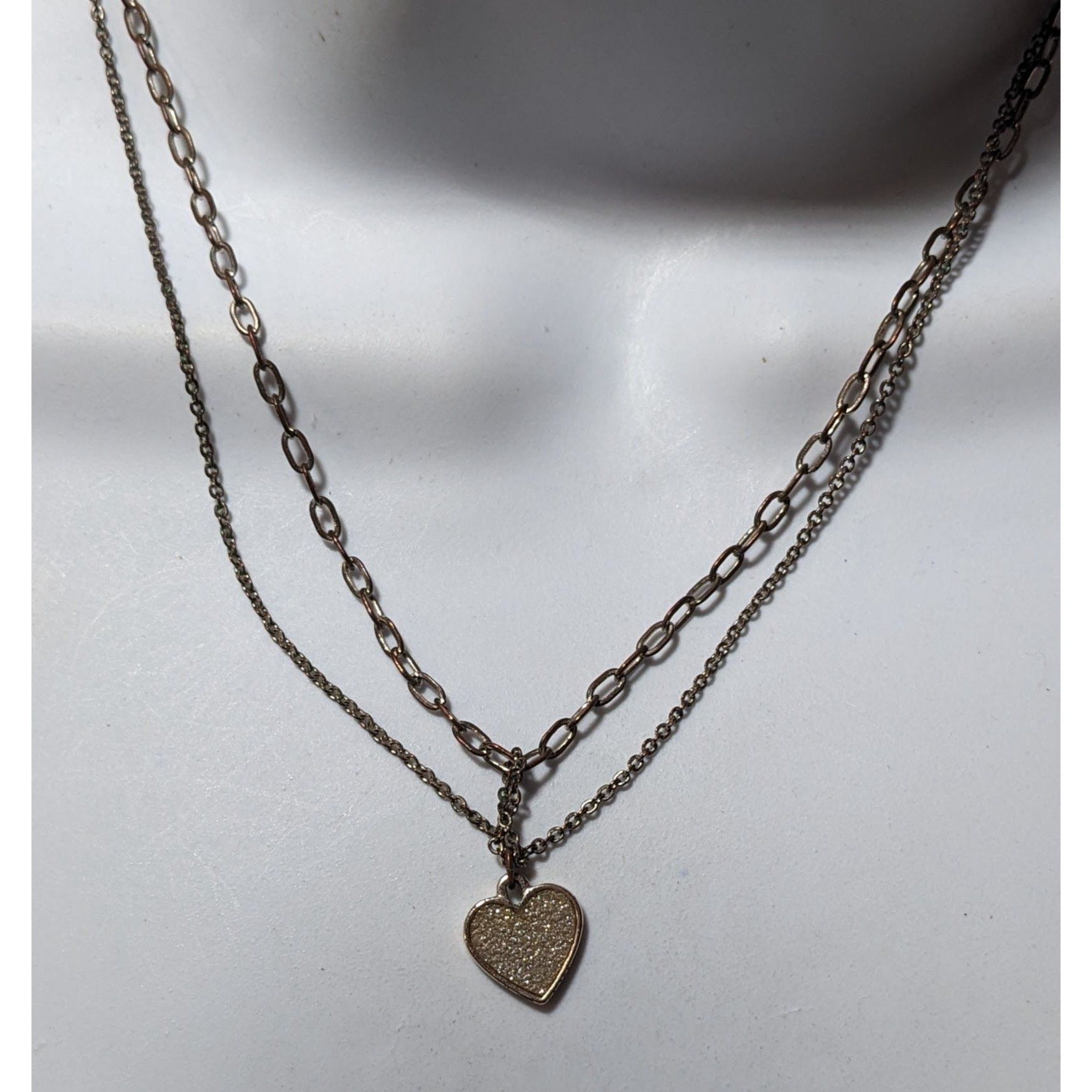 Other Minimalist Rose Gold Tone Multilayer Silver Glitter Heart Ne Size ONE SIZE - 6 Thumbnail