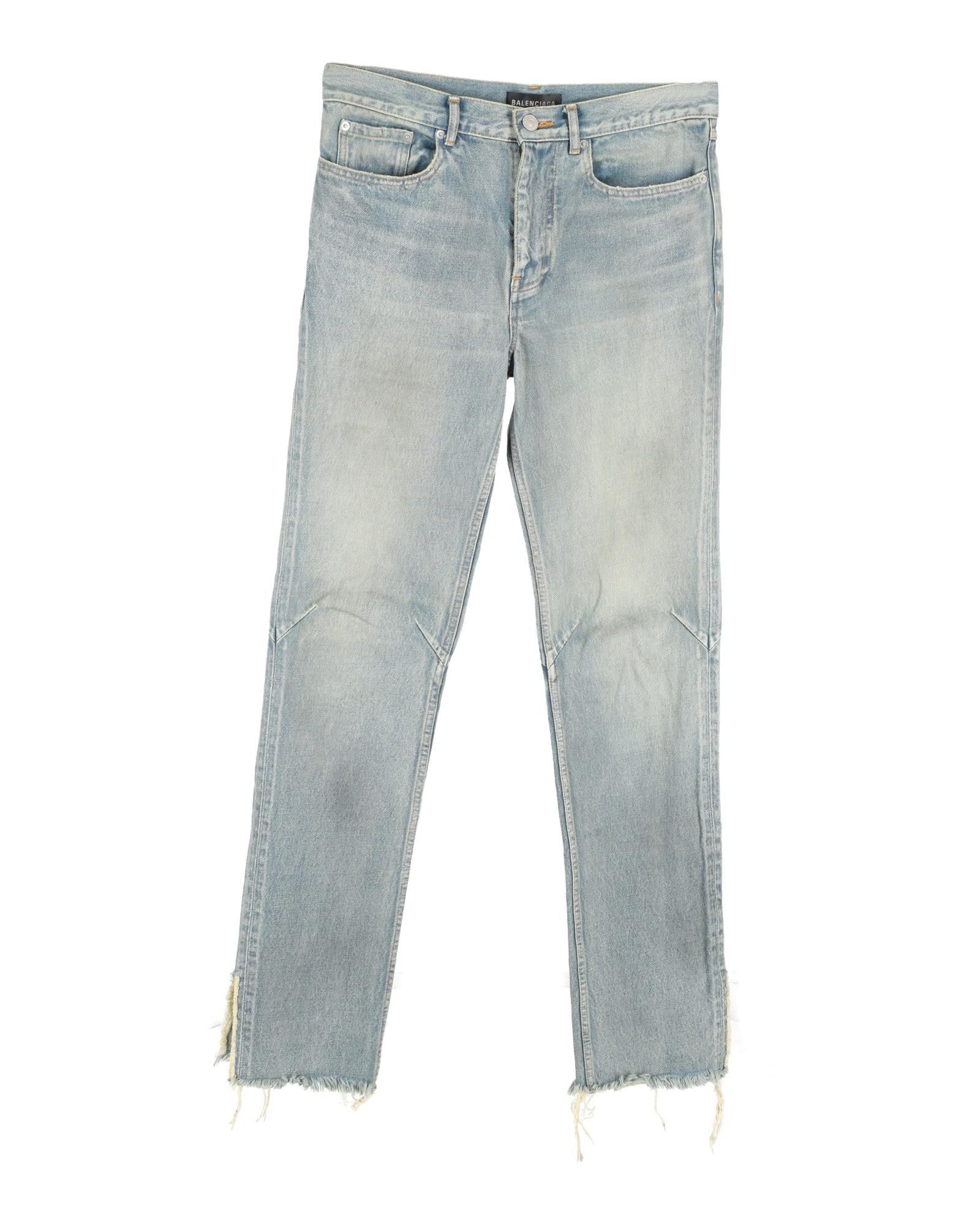 image of Distressed Light Blue Cotton Denim Jeans By Balenciaga, Men's (Size 30)