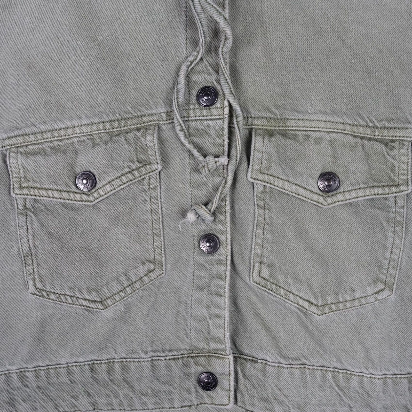 Zara VINTAGE Zara Jacket Womens Small Green Hooded Cropped Twill Snap Front Utility Pockets Size S / US 4 / IT 40 - 4 Thumbnail