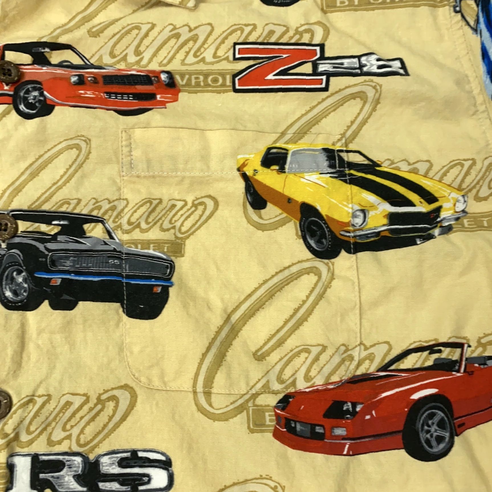 Vintage VINTAGE David Carey Camaro Z28 Shirt Mens 2XL Beige Yellow Short Sleeve Button-Up Graphic Print Cars Retro 90s Mens Size US XXL / EU 58 / 5 - 2 Thumbnail