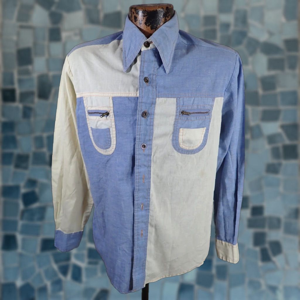 Vintage VINTAGE Alfie California Mens 2 Tone Button Shirt M Blue White Unique Dagger Collar Size US M / EU 48-50 / 2 - 1 Thumbnail