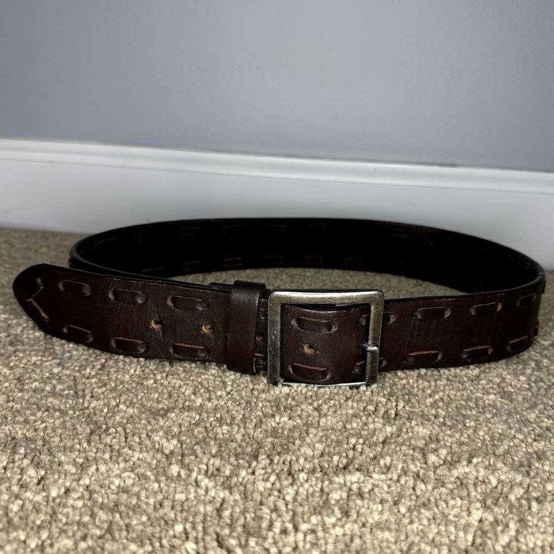 Other PLACE Leather Adjustable Silver Buckle Belt Brown Length 34" Size ONE SIZE - 2 Thumbnail