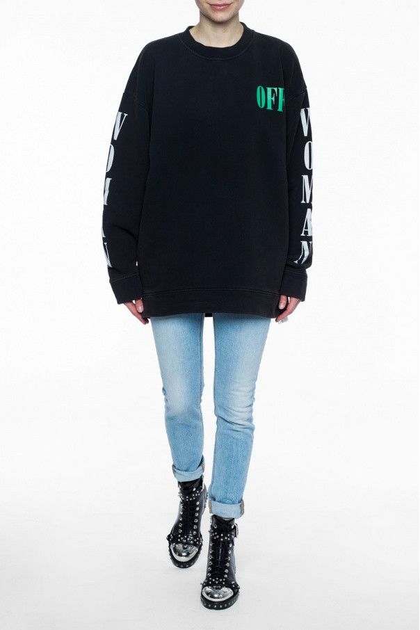 Off-White Black Floral Logo Print Oversized Sweatshirt Size XS / US 0-2 / IT 36-38 - 3 Thumbnail
