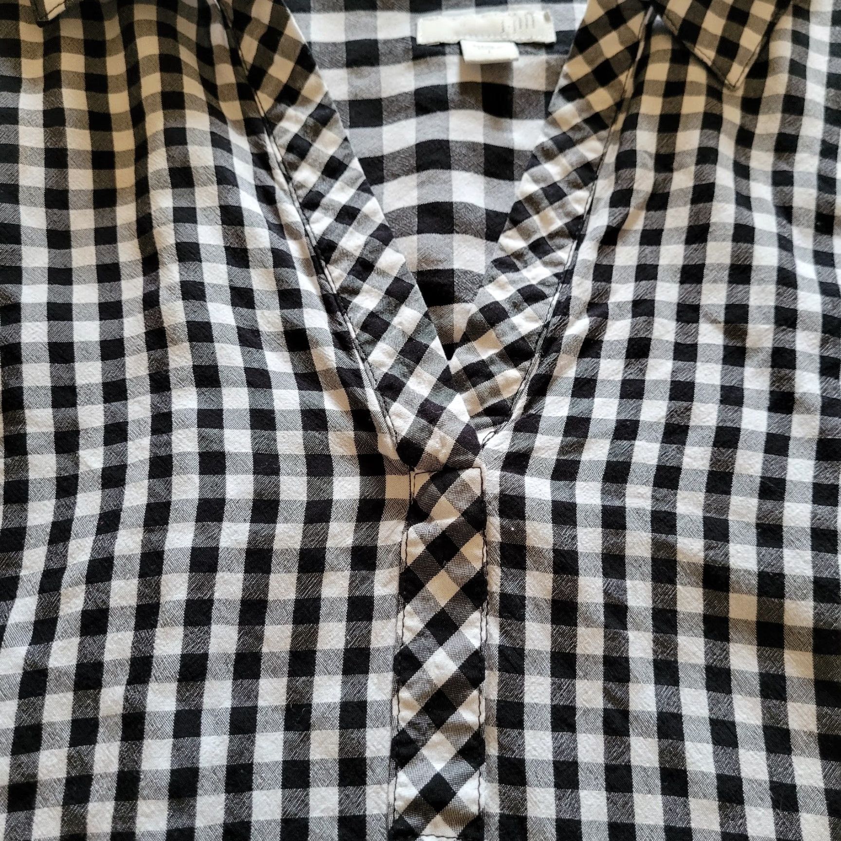 Talbots J Jill Blouse Shirt Womens Large Black White Gingham Plaid 3/4 Sleeve V-Neck Pullover Button Cuff Casual Everyday Vintage No Size L / US 10 / IT 46 - 4 Thumbnail