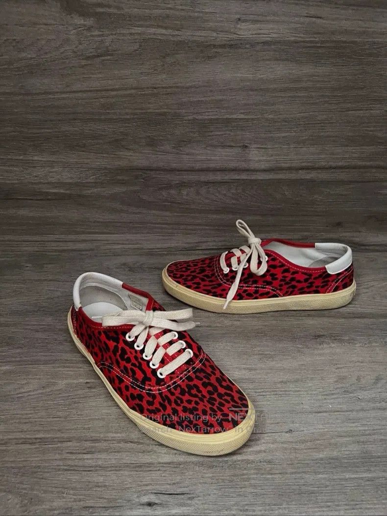 Saint Laurent Paris Red Leopard Print Slip-On Shoes