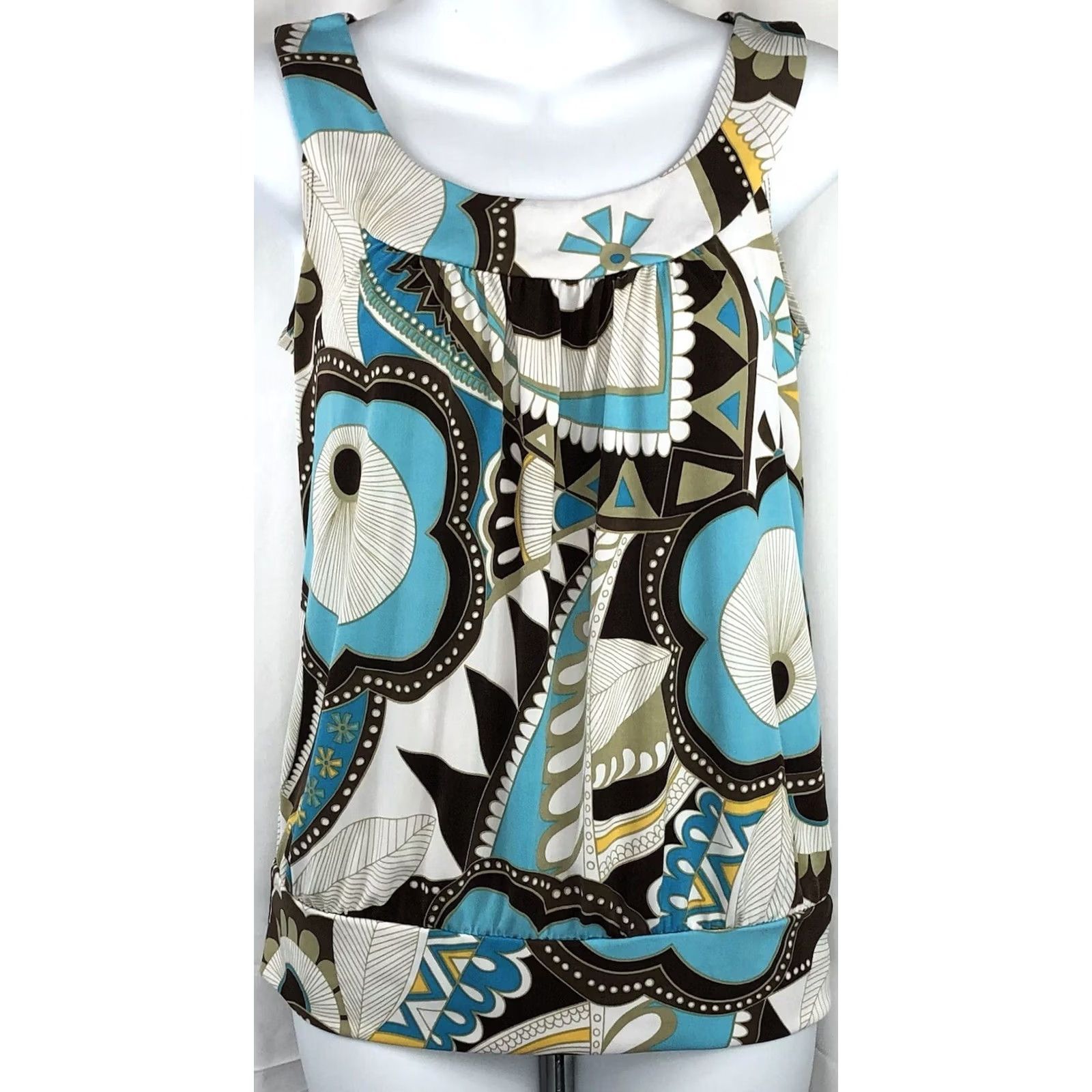 Vintage Vintage 90s BCX Sleeveless Tank Top S Aqua Blue Mod Geo Funky Retro Hippie Art Size S / US 4 / IT 40 - 5 Thumbnail