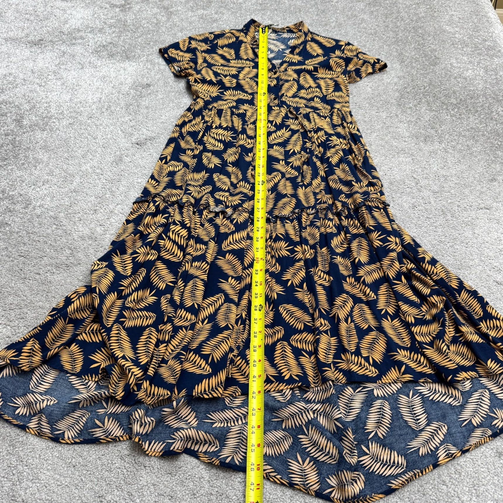 Vintage VINTAGE Biscote Palm Leaf Hi-Low Maxi Tiered Dress Womens 2 Navy Brown Short Sleeve Boho Size 26" / US 2 / IT 38 - 7 Thumbnail