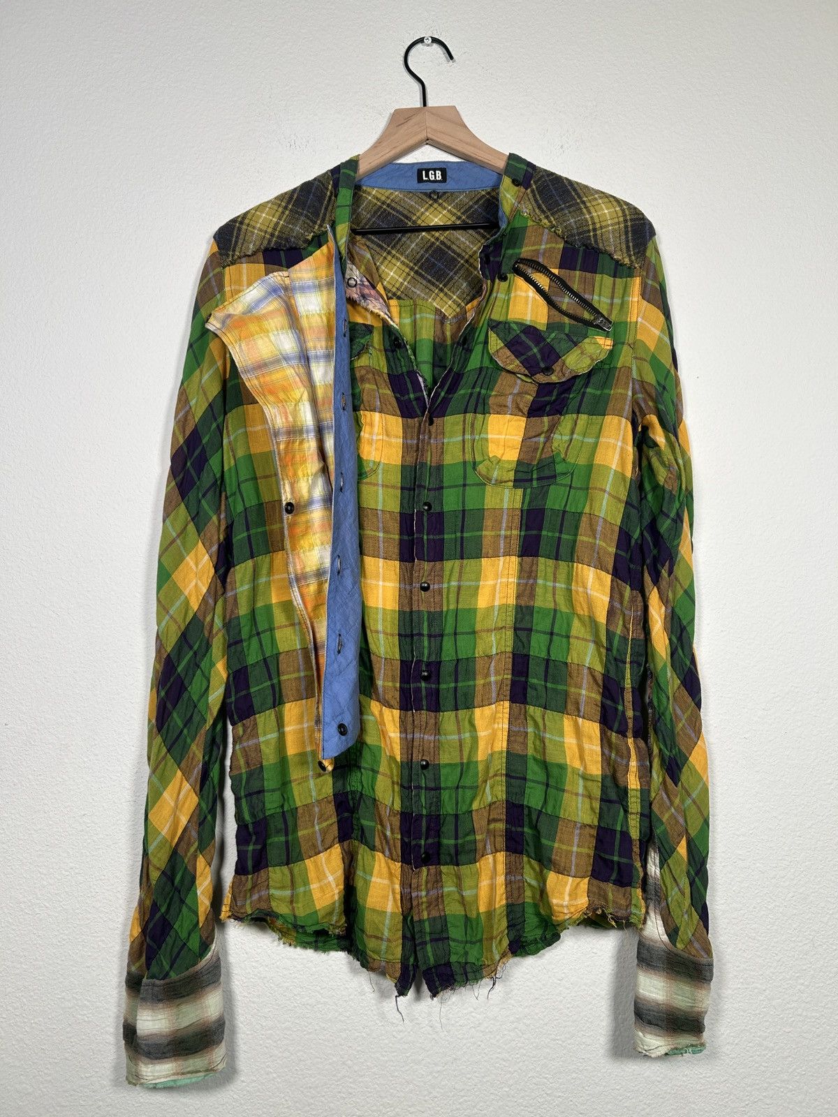 Le Grande Bleu (L.G.B.) 00’s ‘SHADOW PLAID’ Reversible Collar Flannel button up Size US M / EU 48-50 / 2 - 4 Thumbnail