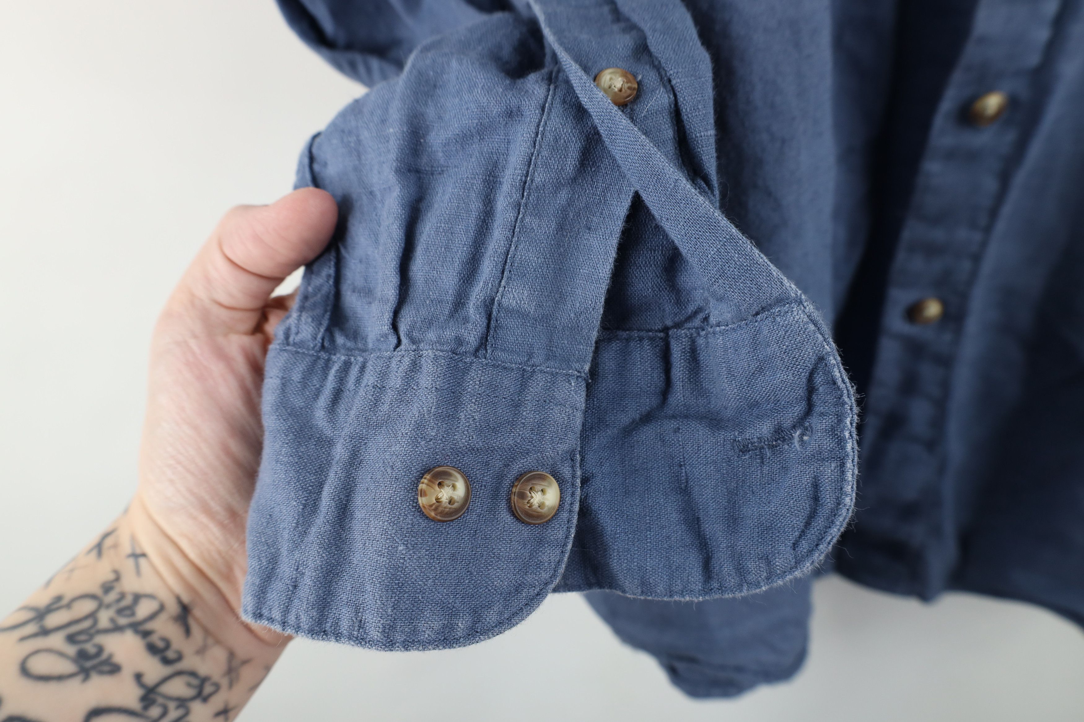 Vintage Vintage 90s Streetwear Linen Blend Band Collar Button Shirt Size US M / EU 48-50 / 2 - 6 Thumbnail
