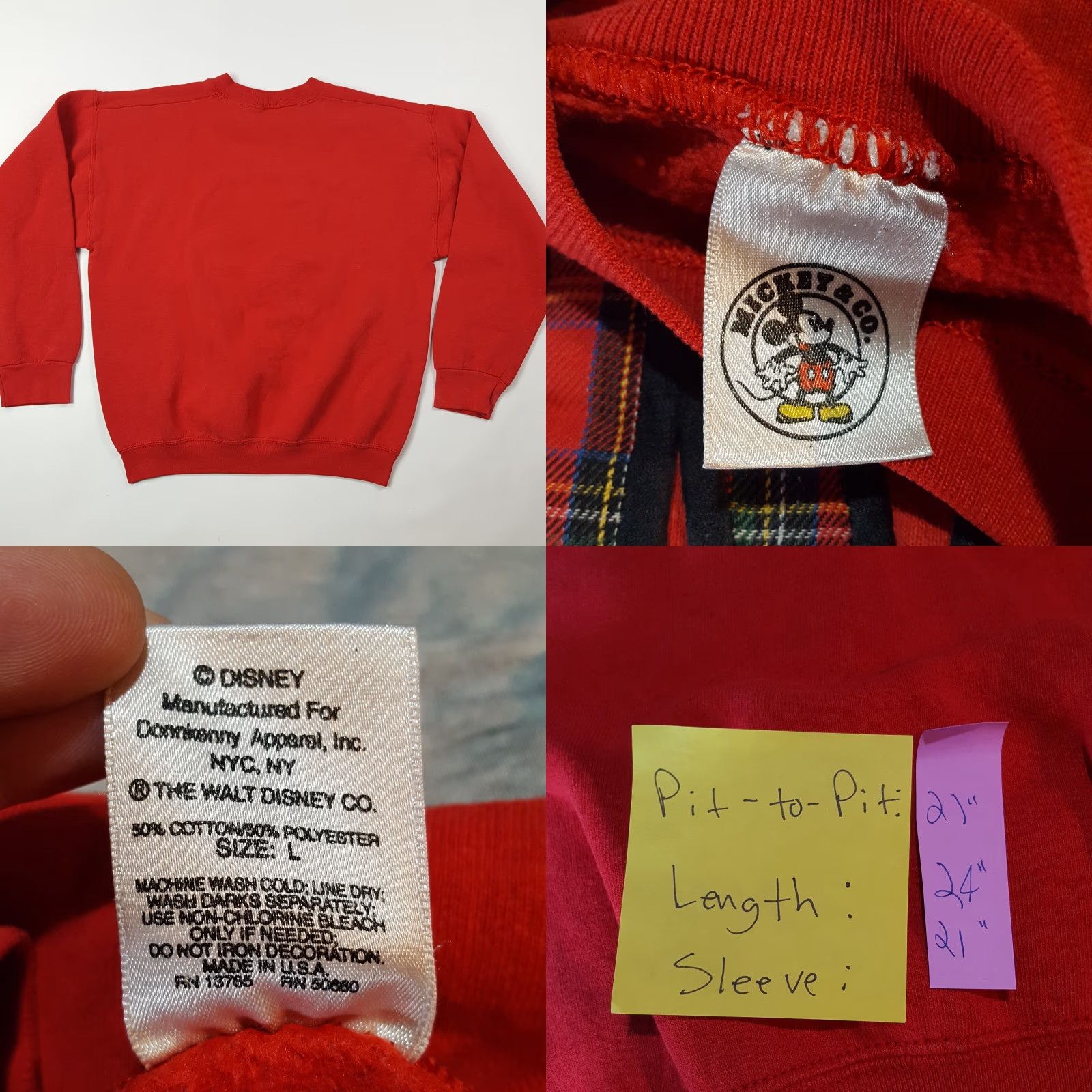 Mickey & Co. VINTAGE Mickey Plaid Logo Men's Large Red Crewneck Retro Sweatshirt Cartoon Size US L / EU 52-54 / 3 - 8 Thumbnail