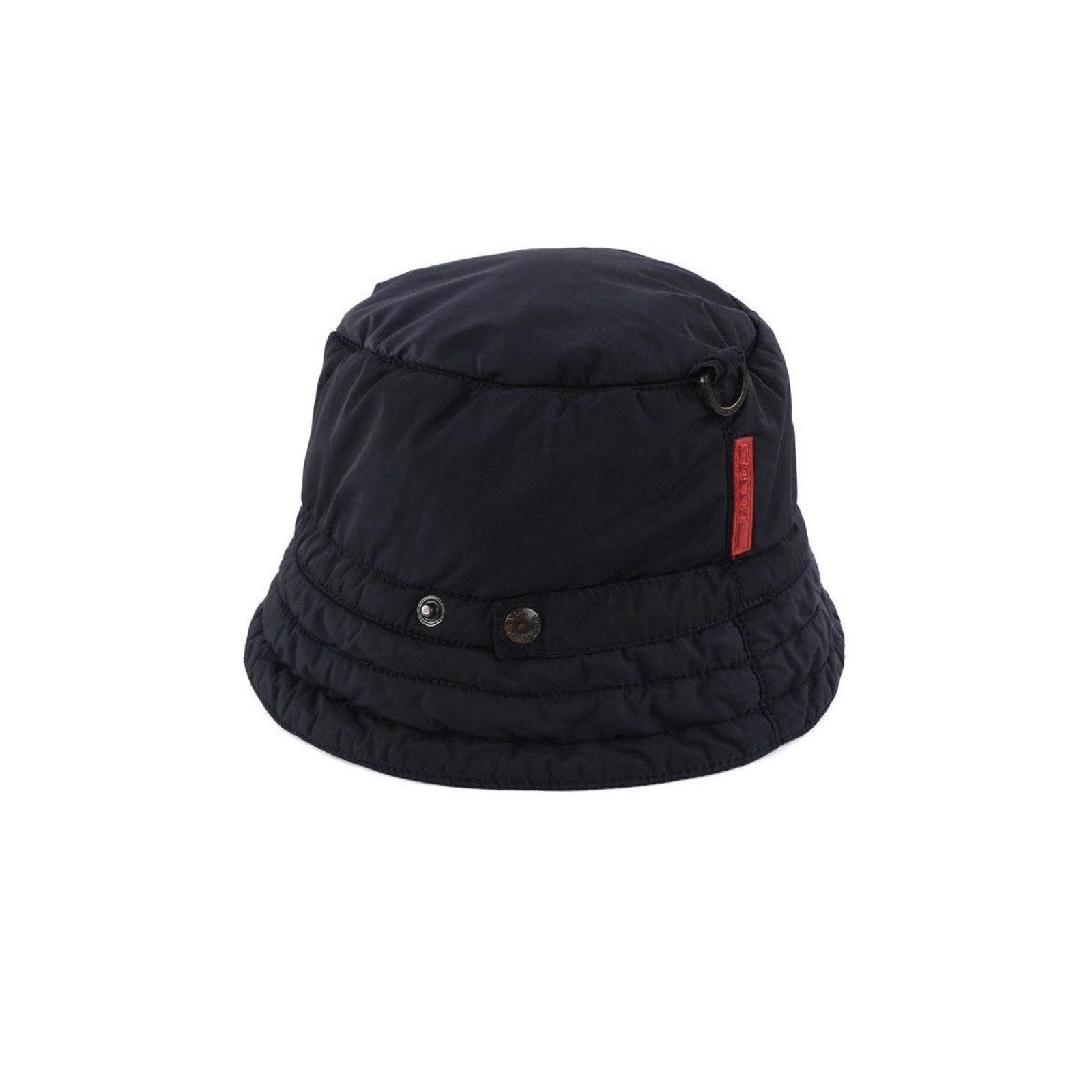 Prada Nylon Red Tab Logo Autumn Winter Cargo Navy Bucket Hat