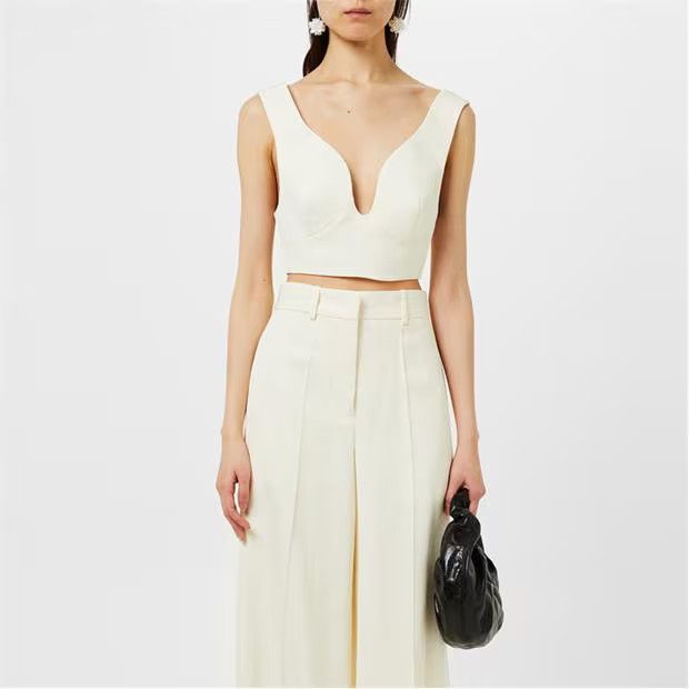 Jil Sander o1g2r1mq1024 Crop Top in Chalk Size XS / US 0-2 / IT 36-38 - 3 Thumbnail