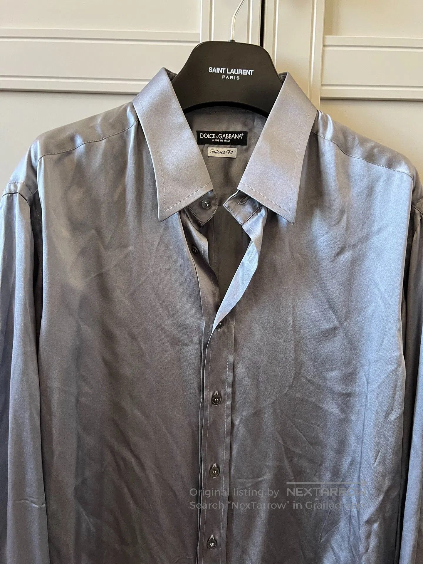 Japanese Brand Men's Gray Silk Long Sleeve Shirt. Size US S / EU 44-46 / 1 - 2 Thumbnail