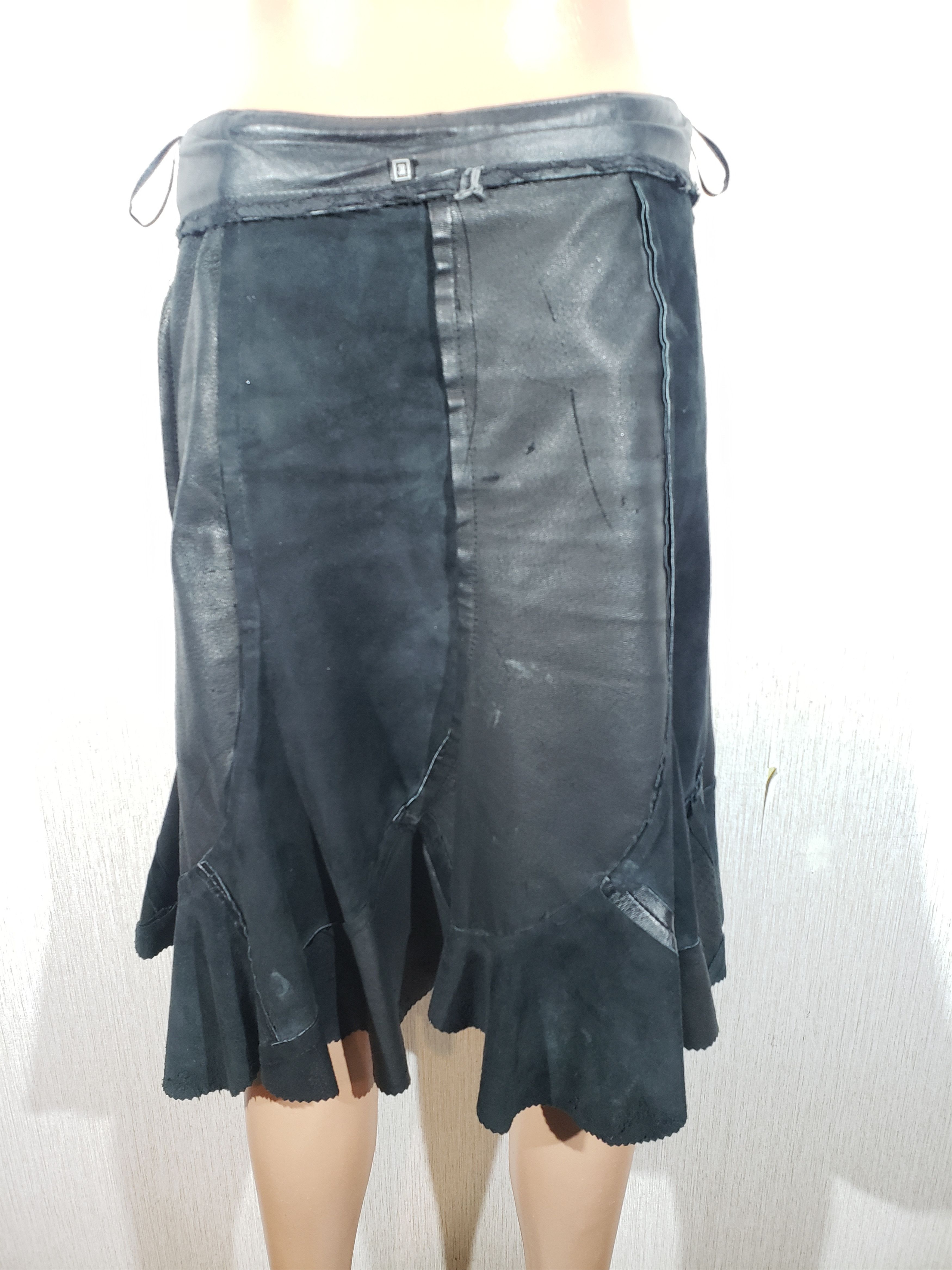 Genuine Leather Black combined leather skirt with pleats. Size 28" / US 6 / IT 42 - 8 Thumbnail