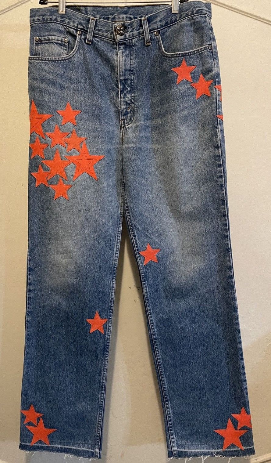 Pre-owned Chrome Hearts Orange Star Patch Denim Size 33 In Blue
