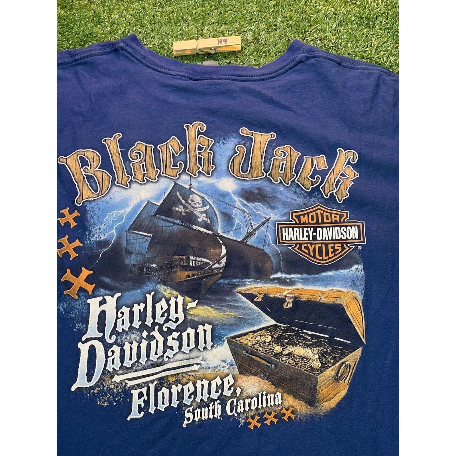 Harley Davidson Harley Davidson Blue Tshirt Pirate Ship Mens Sz LG Size US L / EU 52-54 / 3 - 2 Thumbnail
