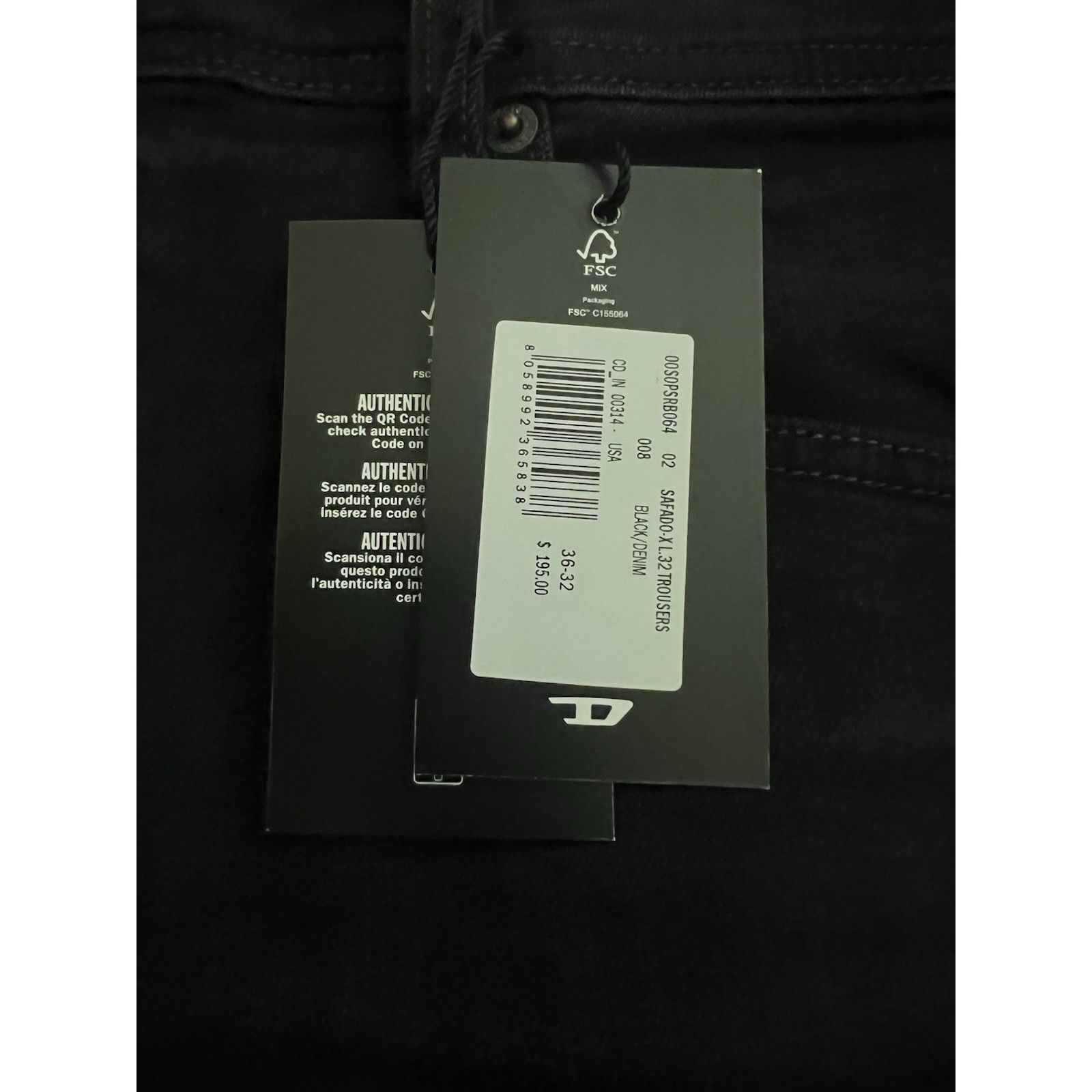Diesel Diesel Mens Safado Straight Jeans RB064 Black Size 36/32 Size US 36 / EU 52 - 7 Thumbnail