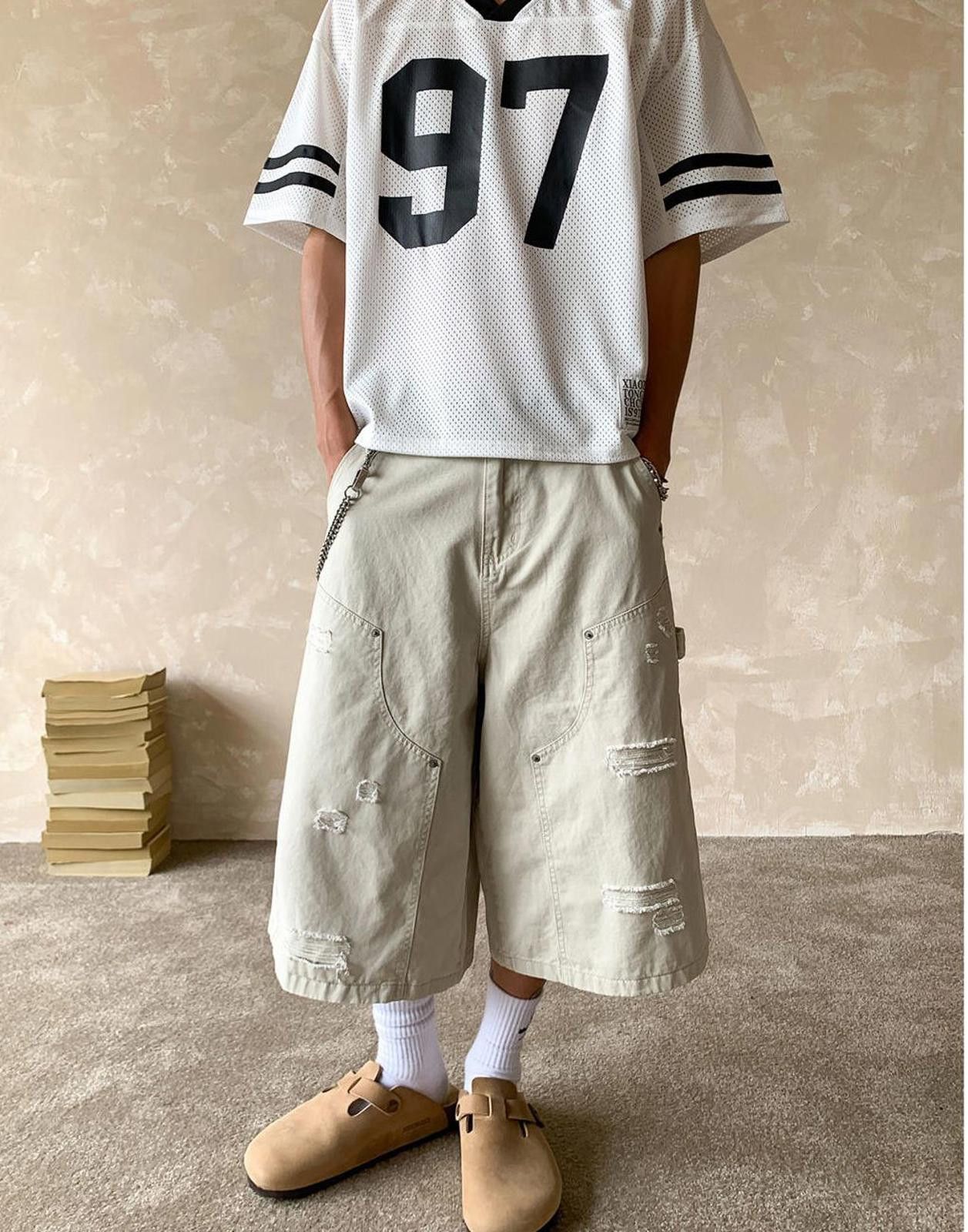 Jean Beige Distressed Wide Leg Cargo Jorts Size US 32 / EU 48 - 1 Thumbnail