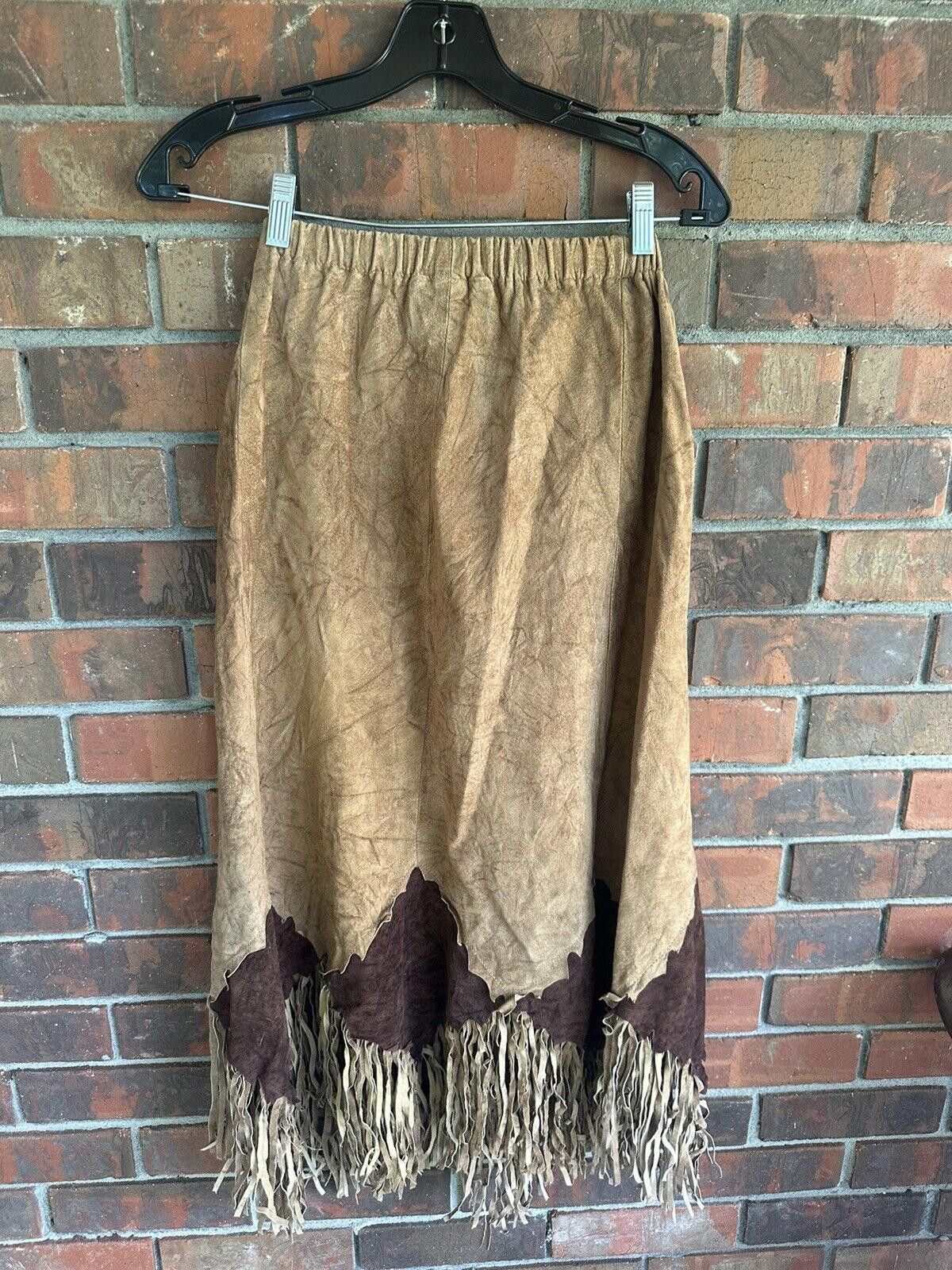 Designer Vintage Leather City Skirt Native Western wear Fringe Small Size 28" / US 6 / IT 42 - 7 Thumbnail