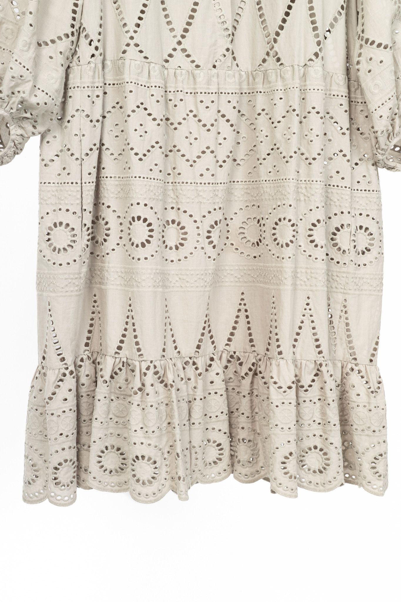 Luisa Cerano Luisa Cerano SS22 Taupe Cotton Broderie Anglaise Shirt Dress Size XL / US 12-14 / IT 48-50 - 7 Thumbnail