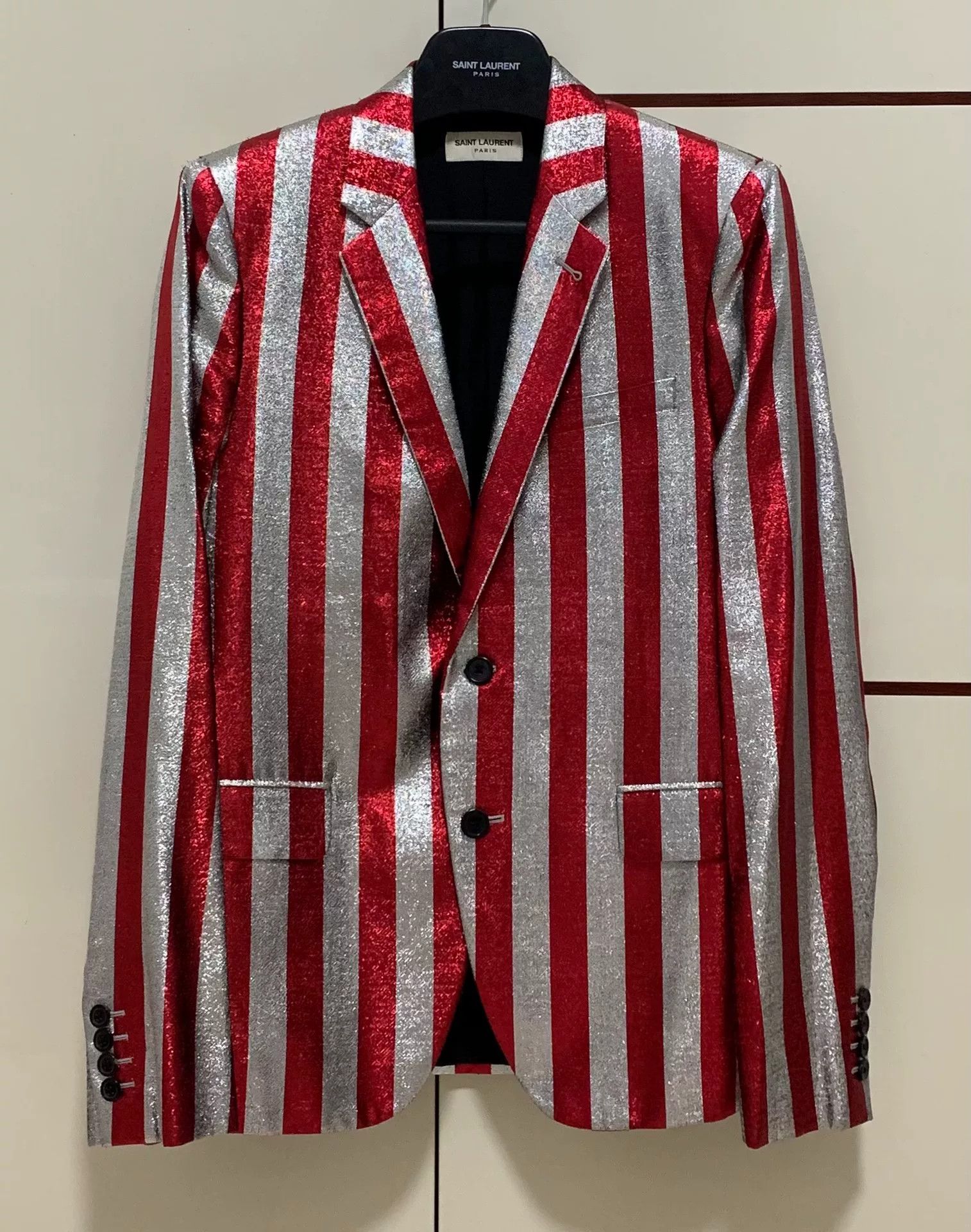 Saint Laurent Paris Saint Laurent Metallic Stripe Suit Jacket Size US S / EU 44-46 / 1 - 1 Thumbnail