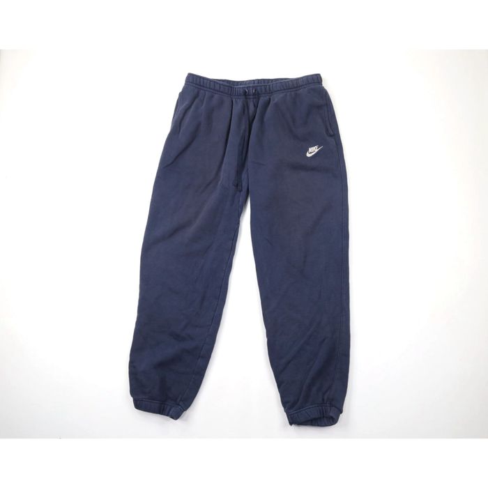 Vintage Y2k Nike Mens Swoosh Spellout Navy Blue Fleece Jogger Sweatpants XL