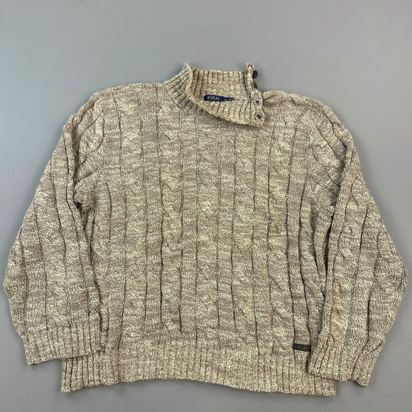 Polo Ralph Lauren Polo Ralph Lauren Sweater Mens XL Beige Cable Knit Button Neck Fisherman Casual Size US XL / EU 56 / 4 - 2 Thumbnail