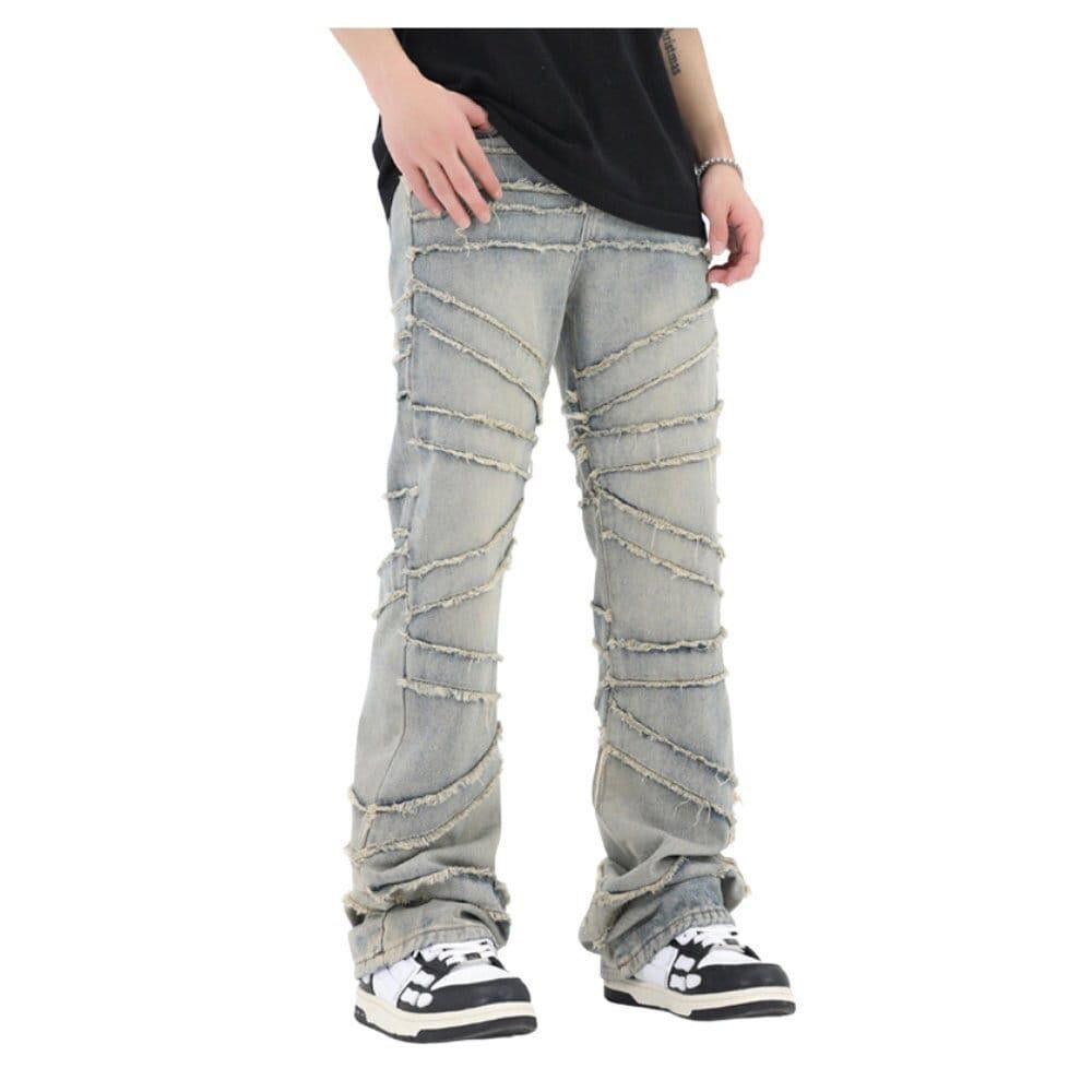 image of Men Embroidery Stacked Jeans, Flared Women in Blue (Size 30)