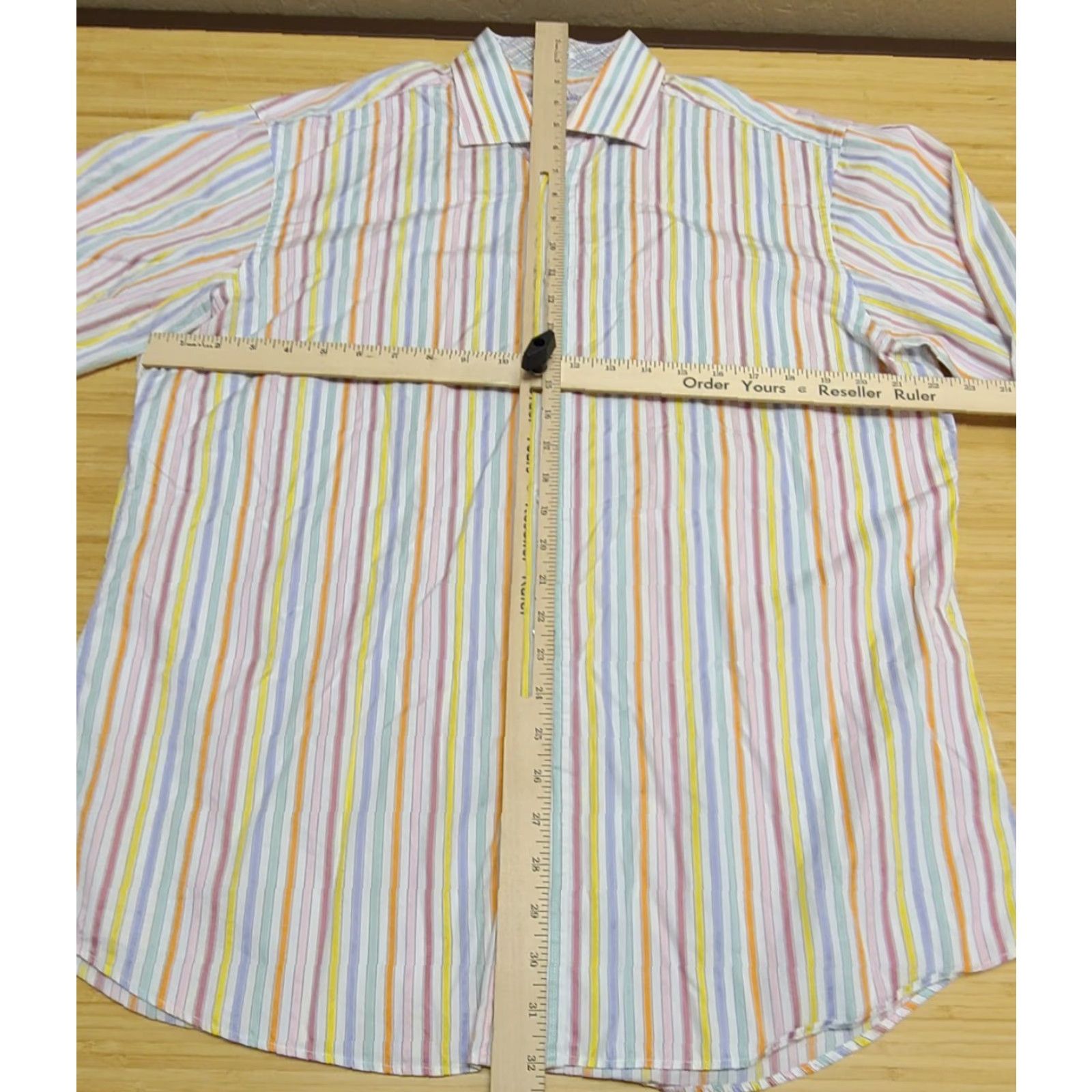 BUGATCHI Bugatchi Dress Shirt Shaped Fit Striped Flip Cuff Button Up Mens Size XL Multicolor Cotton Logo Designers Mens XL Shirt Size 46R - 5 Thumbnail