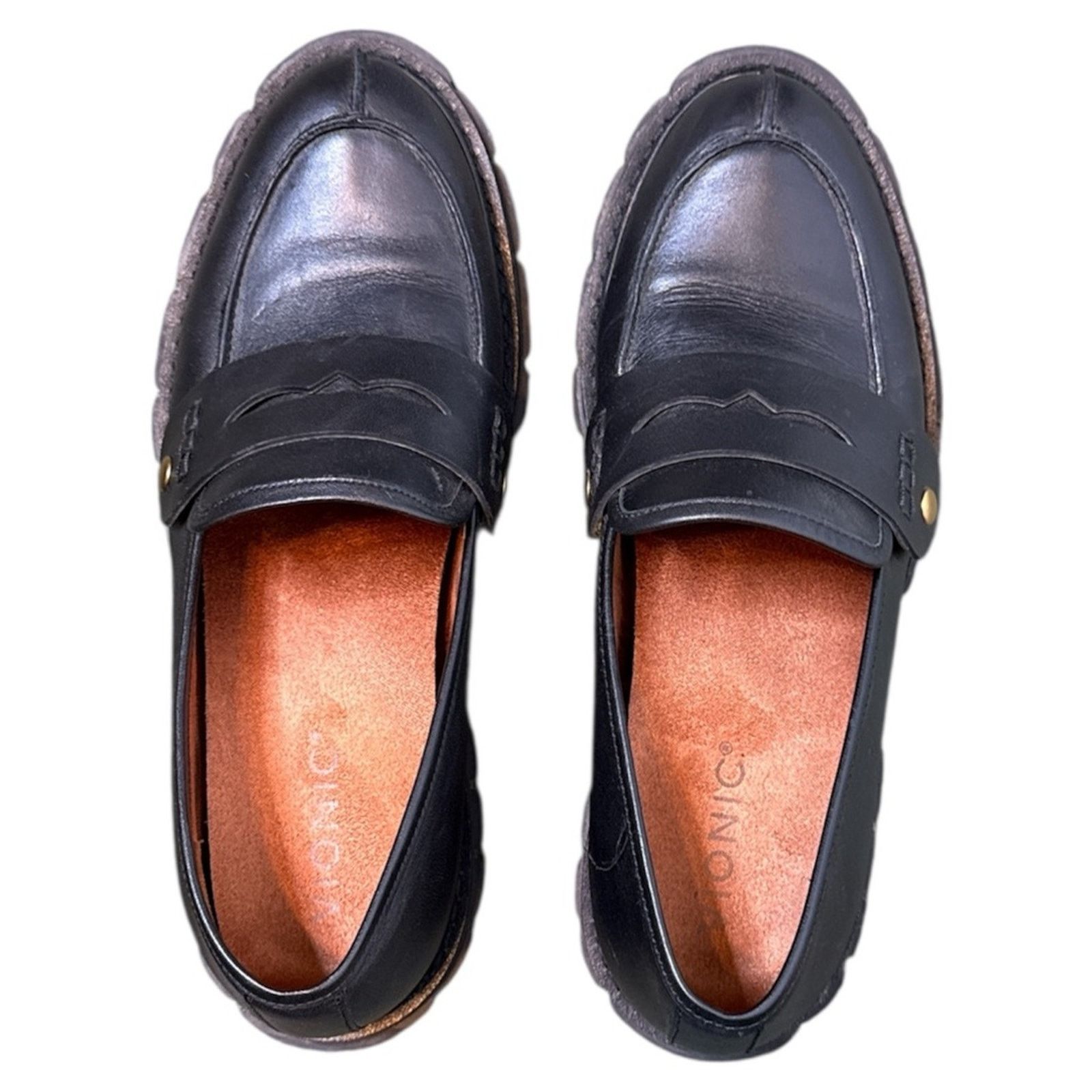 Vionic Vionic Elodie Black Leather Lug Sole Chunky Slip On Loafers Size US 8 / IT 38 - 4 Thumbnail