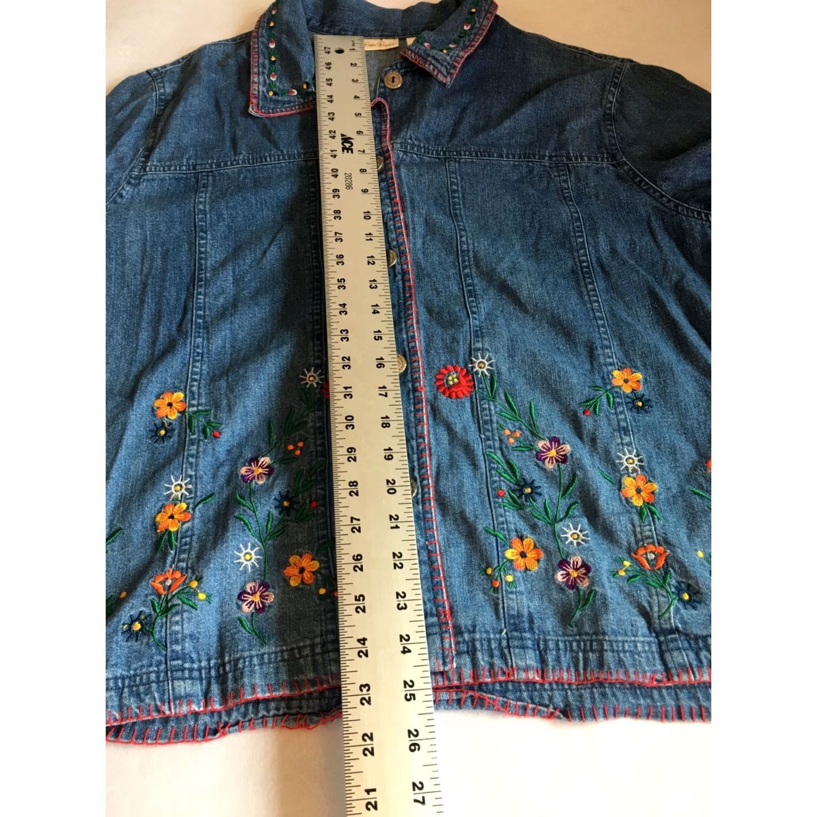 Vintage Bobbie Brooks Womens XL Blue Lightweight Denim Jacket Embroidered Flower Casual Size XL / US 12-14 / IT 48-50 - 7 Thumbnail