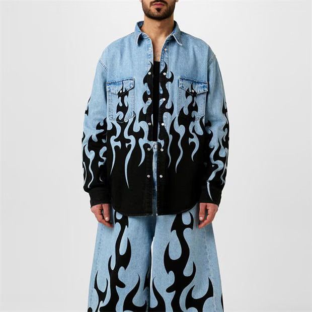 Vetements o1g2r1mq0824 Fire Print Denim Shirts in Blue & Black Size US XS / EU 42 / 0 - 3 Thumbnail