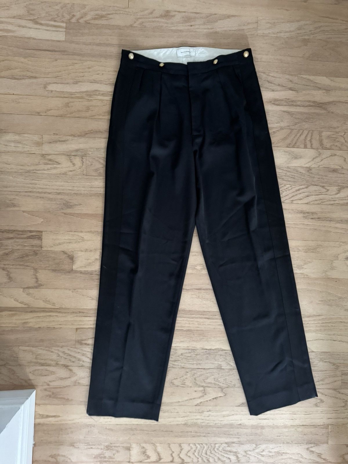 Wales Bonner Wales Bonner Black Silk Side Stripe Trousers Size 48R - 1 Thumbnail