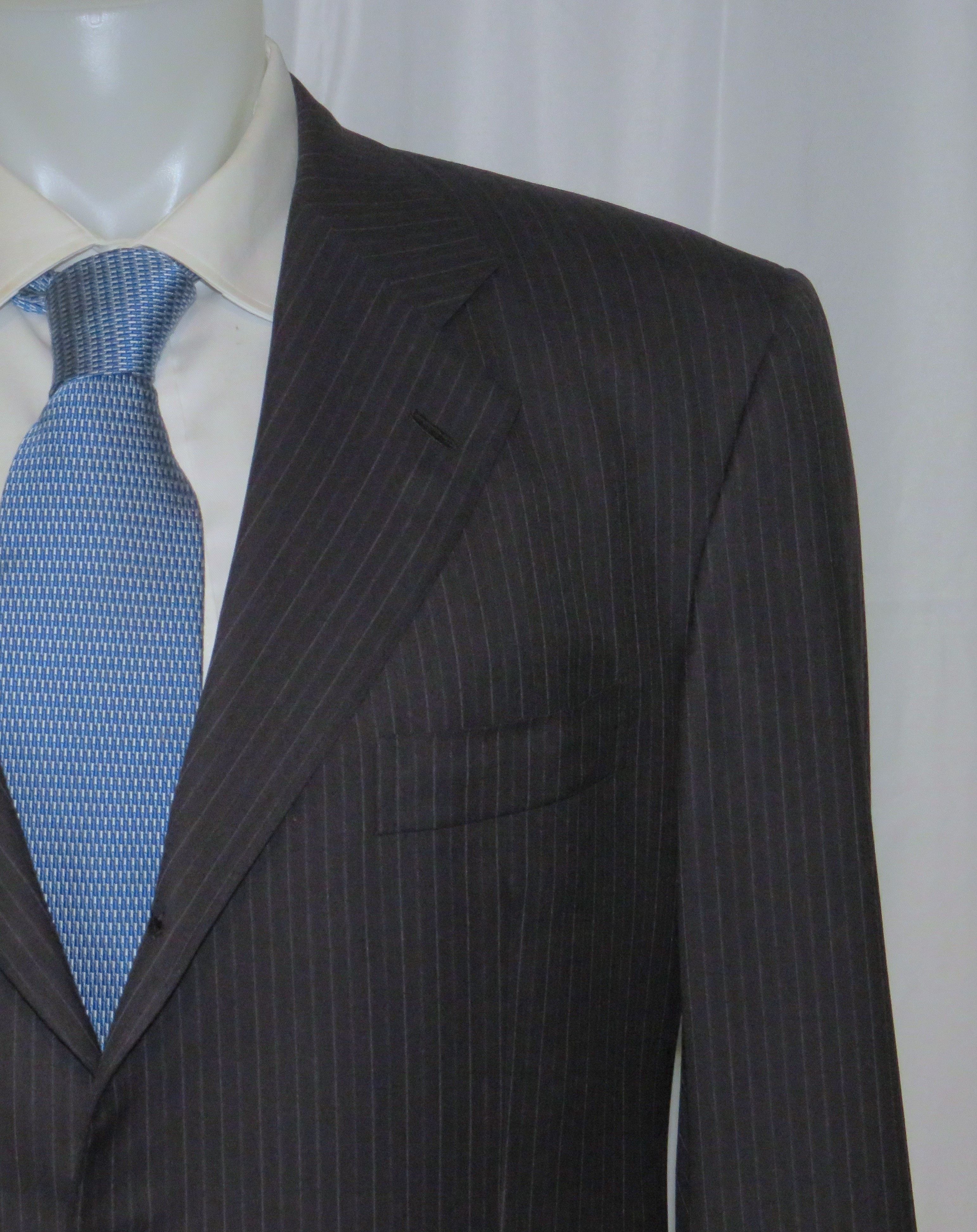 Kiton Super 180 Navy Striped Hand Made Three Button Suit 46S Size 46S - 5 Thumbnail