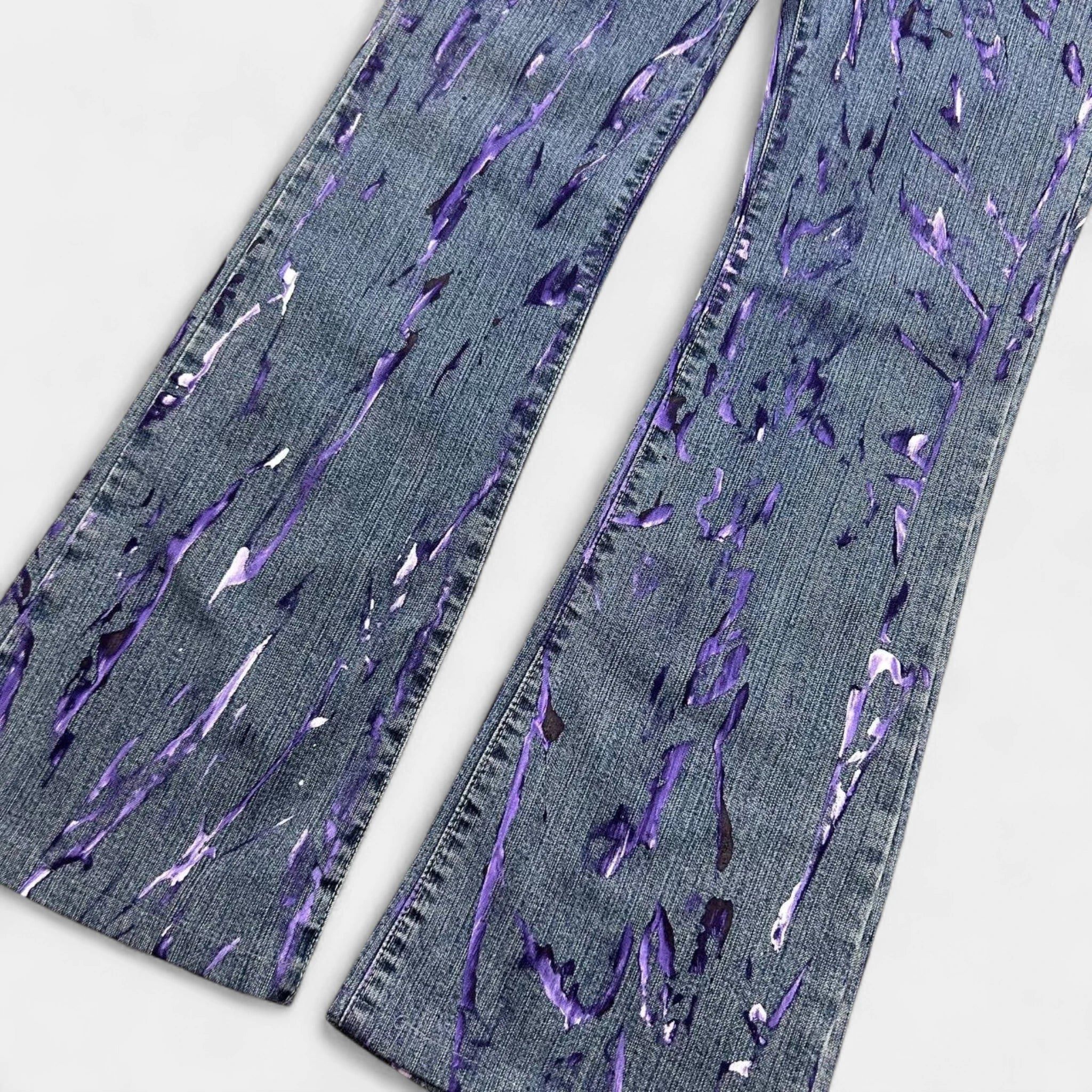 Versace Versace Jeans Couture 2000s Blue Painted Denim Flared Pants Size ONE SIZE - 3 Thumbnail