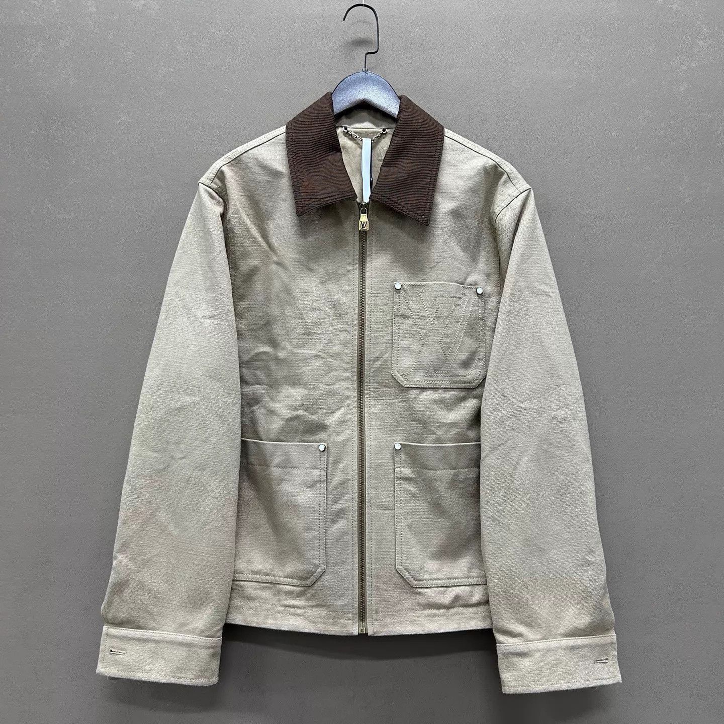 Louis Vuitton Beige Zip-Front Jacket with Corduroy Collar Size US S / EU 44-46 / 1 - 1 Thumbnail