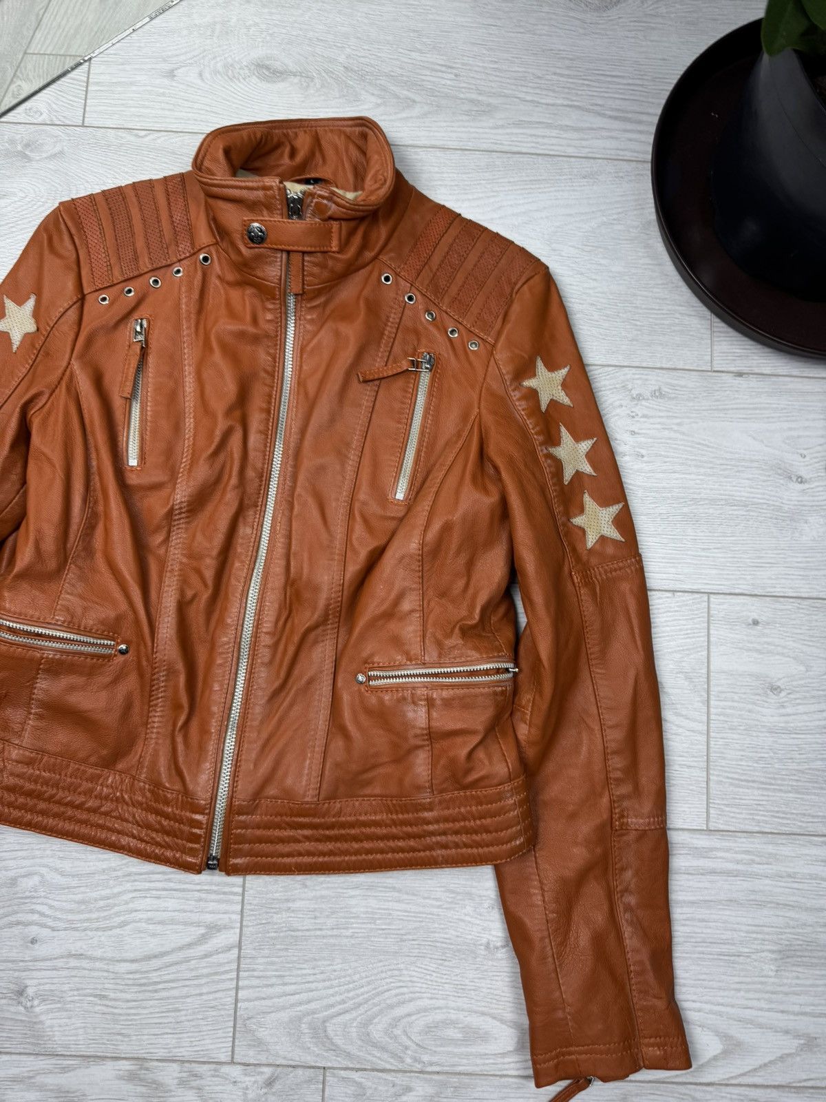 Genuine Leather Vintage Blue Muncie Star Design Leather Jacket Size S / US 4 / IT 40 - 3 Thumbnail