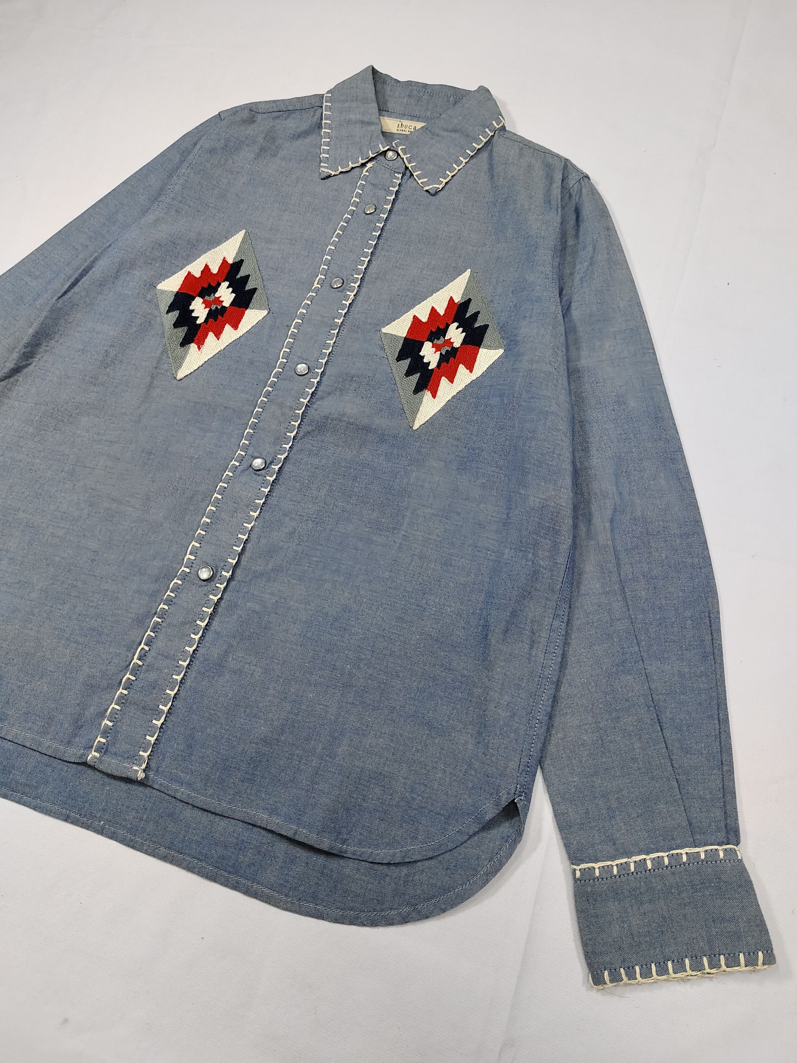Global Work Shuca 🇯🇵 Chimayo Work Native Embroidered Chambray Shirt Size US M / EU 48-50 / 2 - 3 Thumbnail