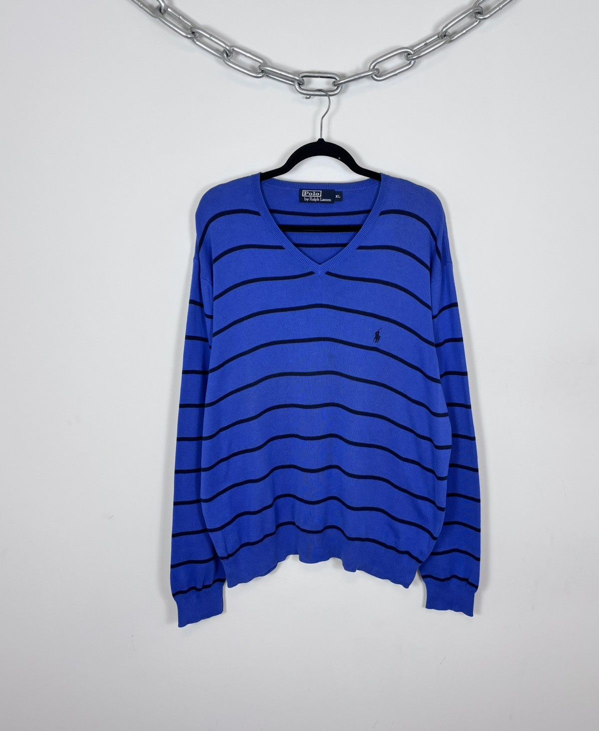 Polo Ralph Lauren Polo Ralph Lauren Men’s Blue Striped V-Neck Sweater Size US XL / EU 56 / 4 - 1 Thumbnail