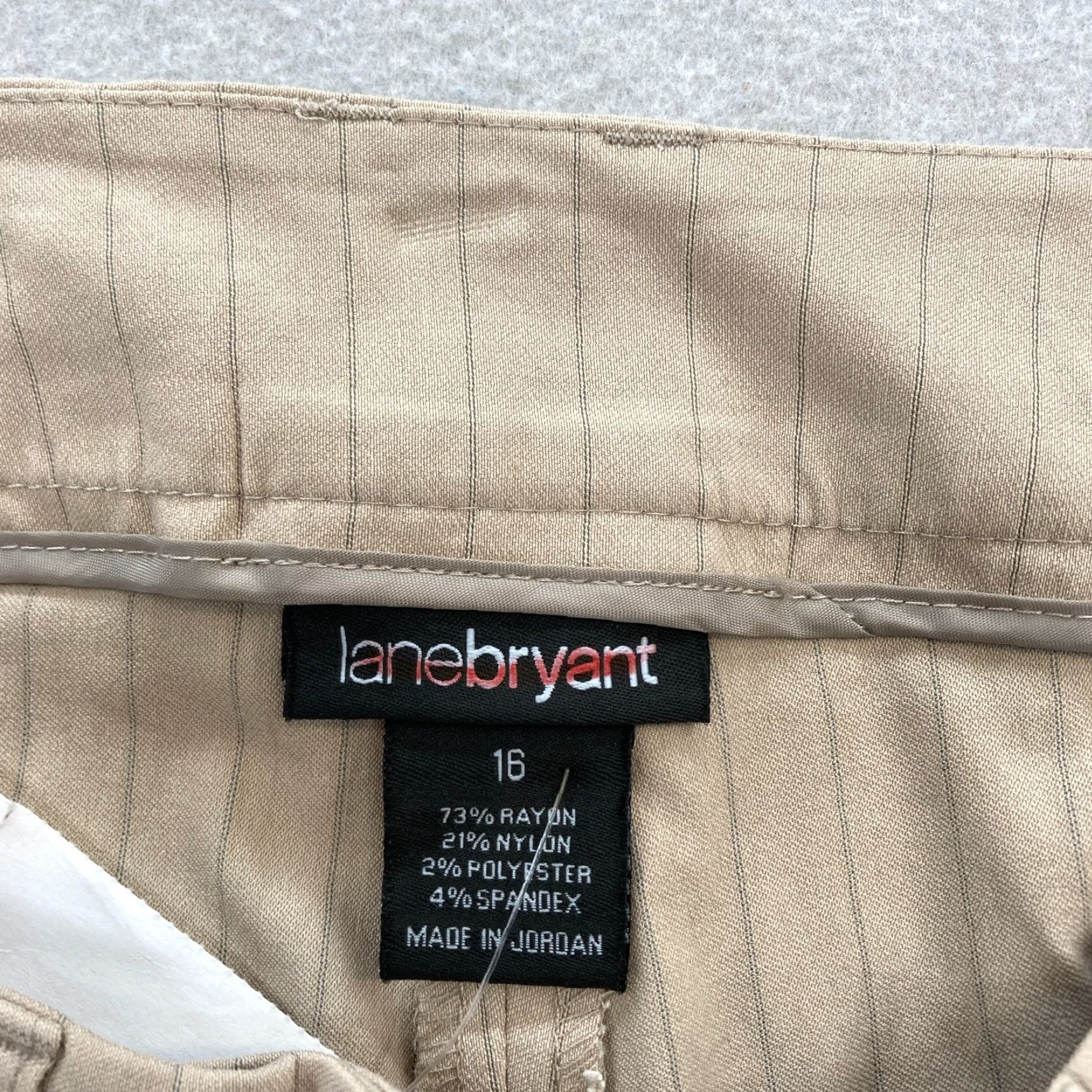 Vintage Lane Bryant Cropped Pants Women's 16 Khaki Beige Striped Straight Leg Casual NWT Size 38" / US 16 / IT 52 - 4 Thumbnail