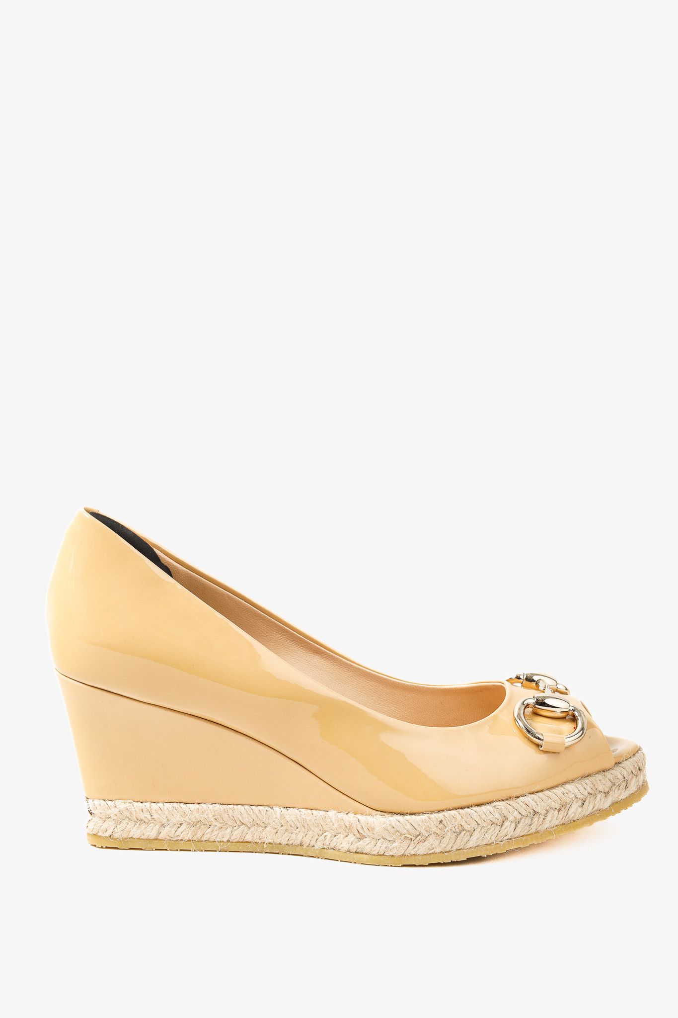 Gucci Gucci Silver Bit Peep-Toe Patent Leather Wedge Espadrille Size US 4.5 / IT 34.5 - 1 Thumbnail