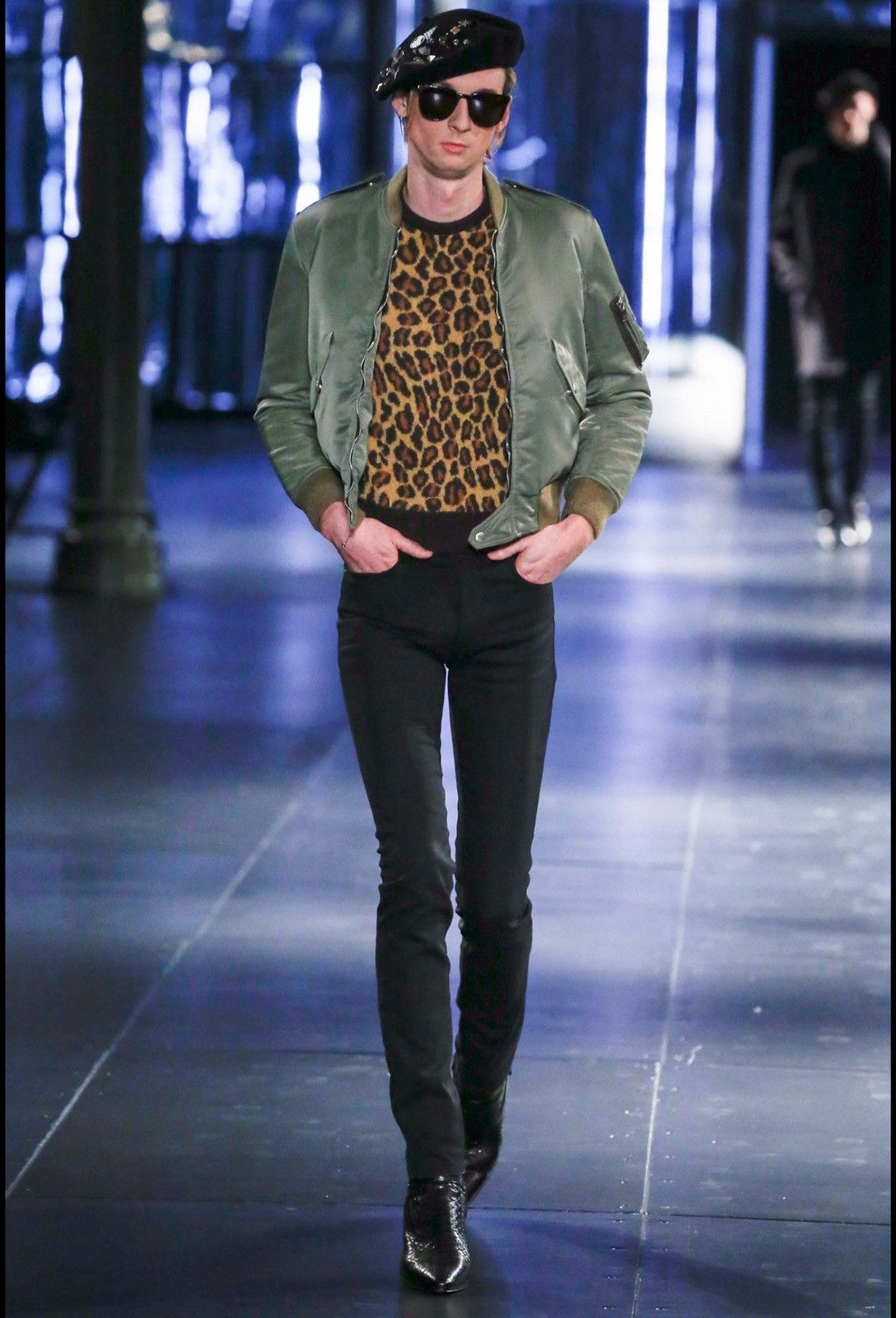image of Saint Laurent Paris Saint Laurent Fw15 Olive Bomber Jacket Sz. 50 in Green, Men's (Size Medium)